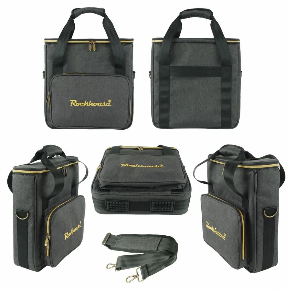 Sac de rangement pour disques vinyles - Noir - Design robuste - Transport à la main