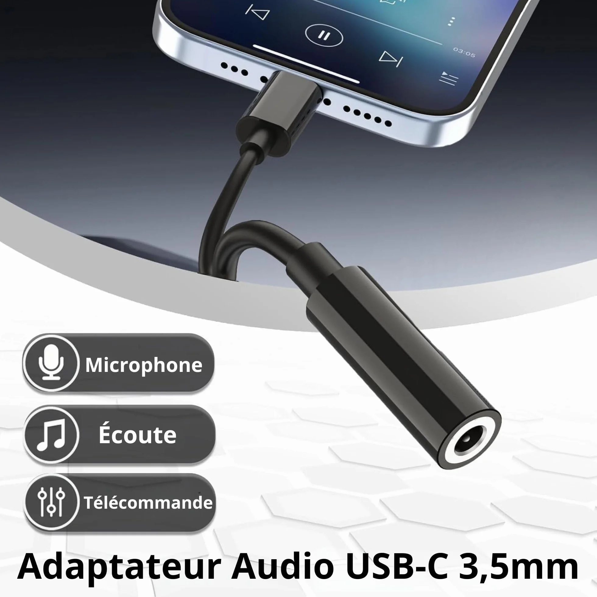 Clem Tech - Adaptateur USB C Jack, Prise USB C vers Prise Casque 3,5mm, Convertisseur Câble USBC vers Ecouteur Compatible avec Samsung Galaxy, MacBook Pro, Huawei, Honor..