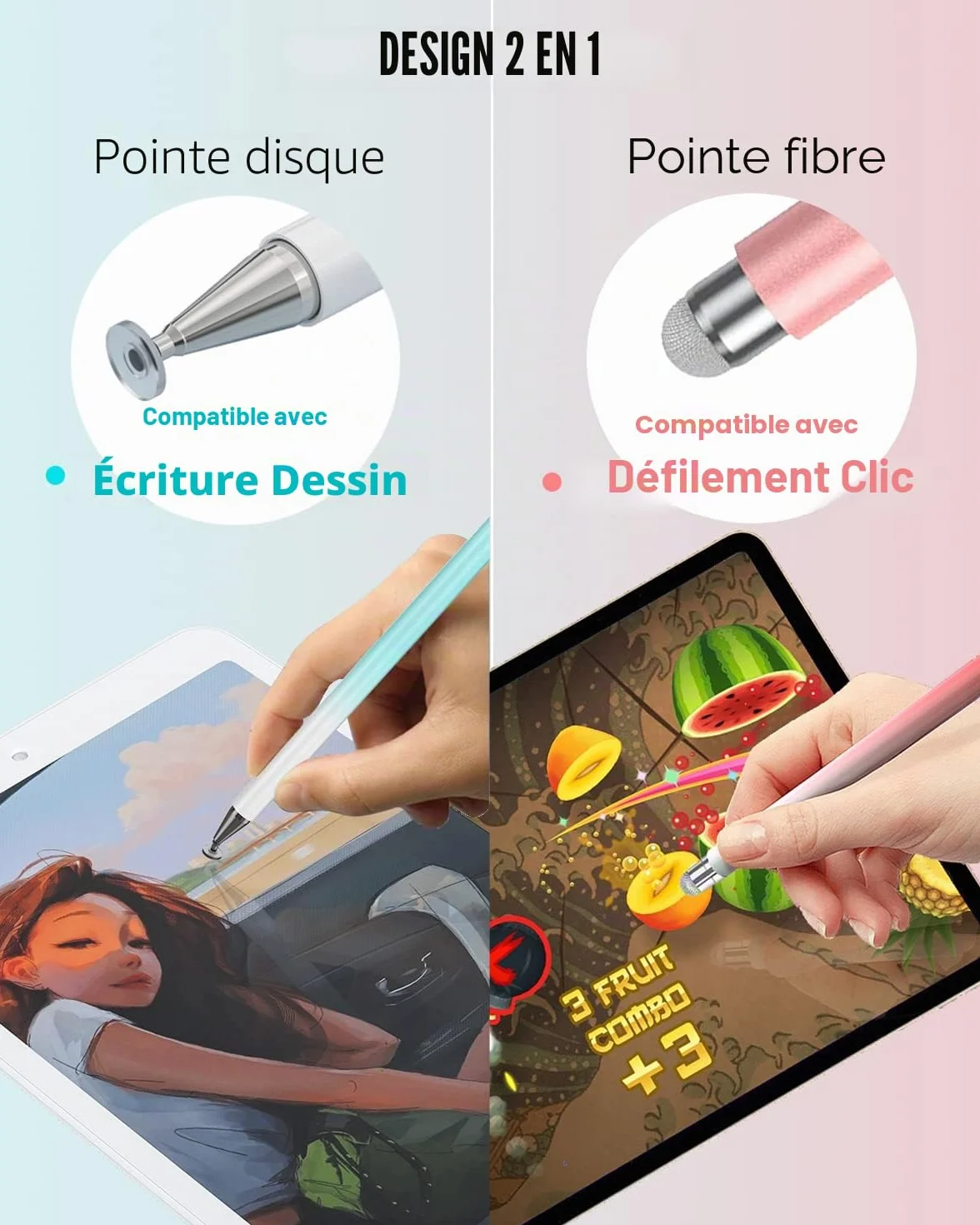 Stylet pour Tablettes Tactiles et Smartphones, 3 Pack, Compatible avec iPad Pro/Mini/Air, Samsung, Xiaomi, Lenovo, iPhone