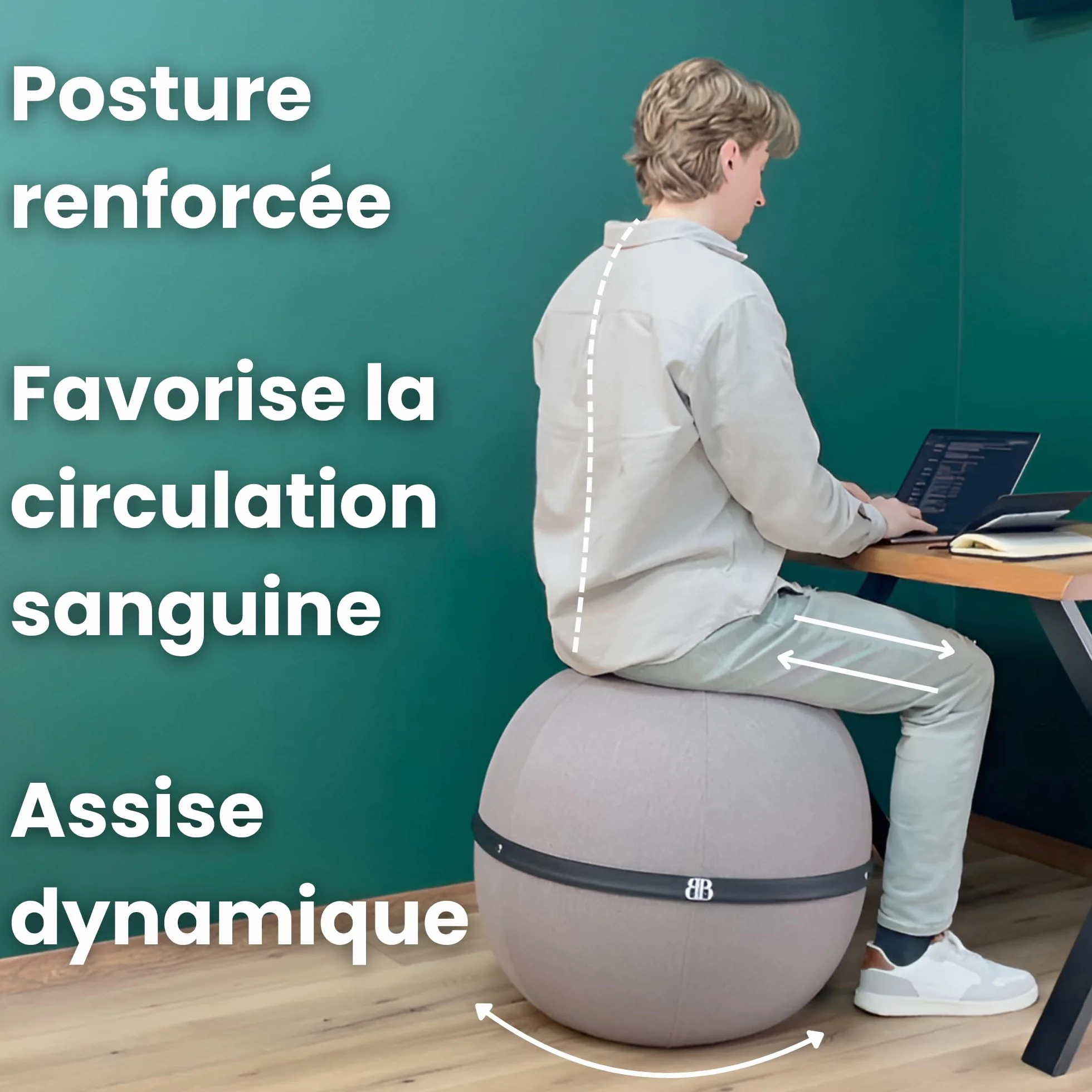 Siège Ballon Ergonomique 180Kg Housse Lavable Anti-Dérapante