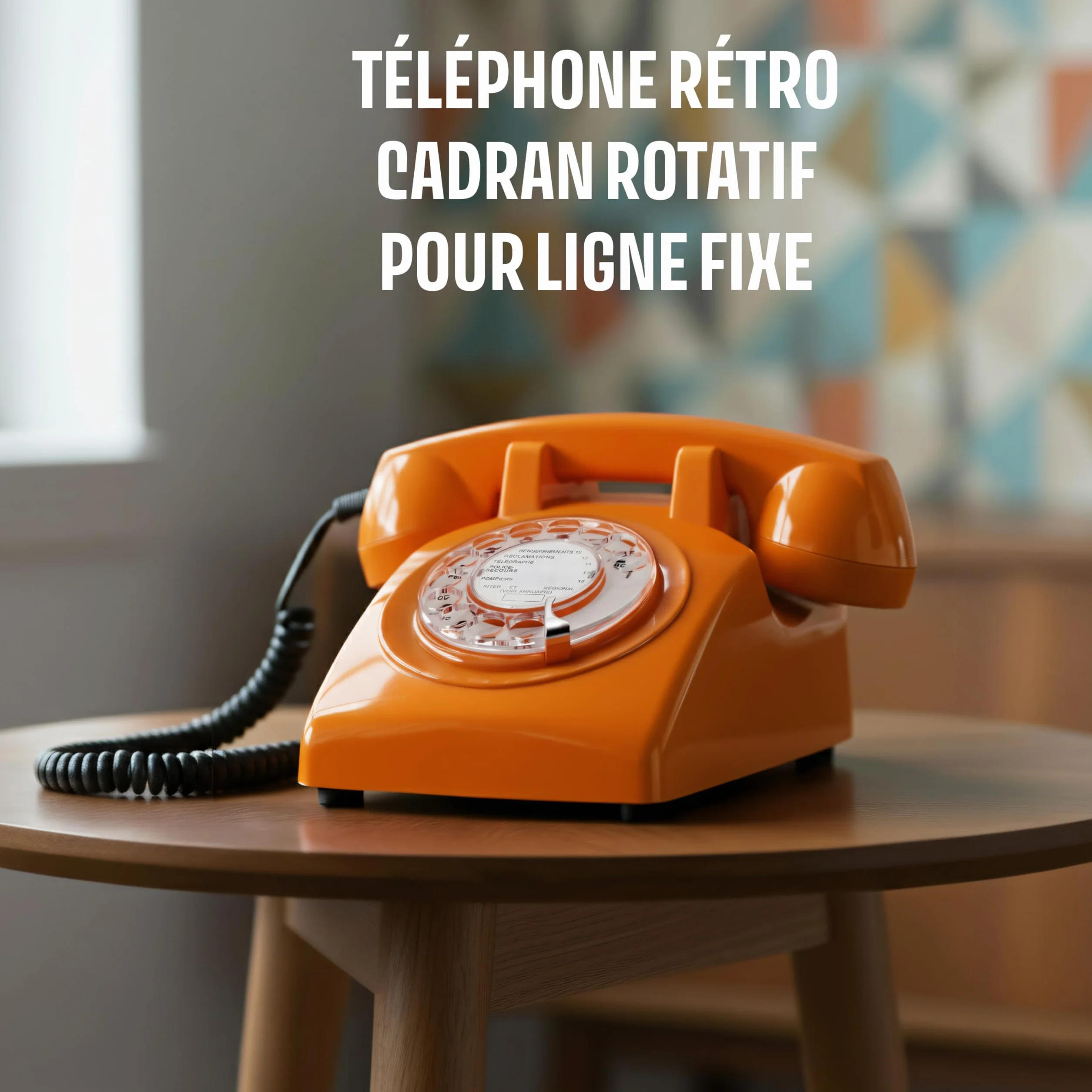 Opis Technology 60s Cable – Téléphone Fixe Vintage à Cadran Rotatif & Cloche Mécanique – Compatible Plupart des Box & Fibre – Design Rétro Années 60 – Orange