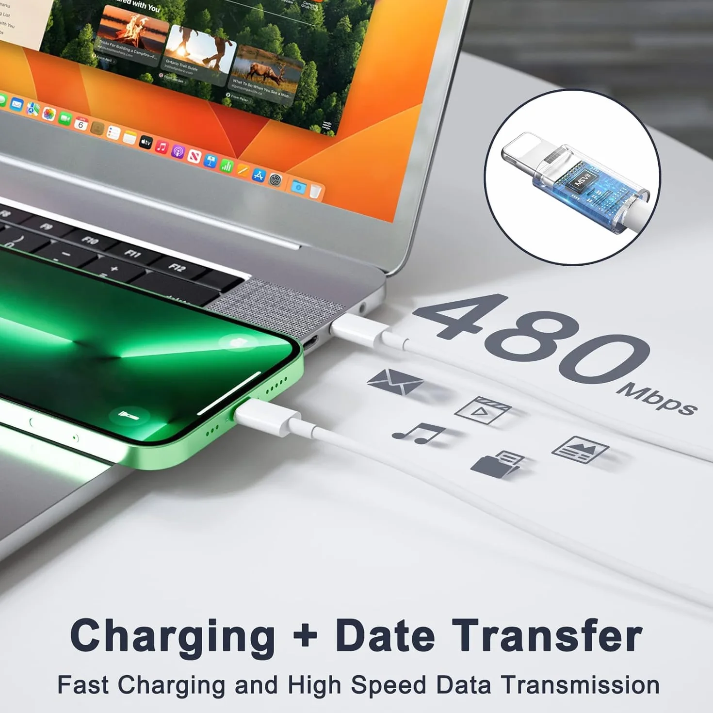 Chargeur Rapide iPhone 11 12 13 14,4Pack [Certifié Apple MFi ] Chargeur de Adaptateur avec 2M USB-C de données Lightning Cordon de Charge Compatible avec iPhone 14 13 12 11 Pro Max XS XR X
