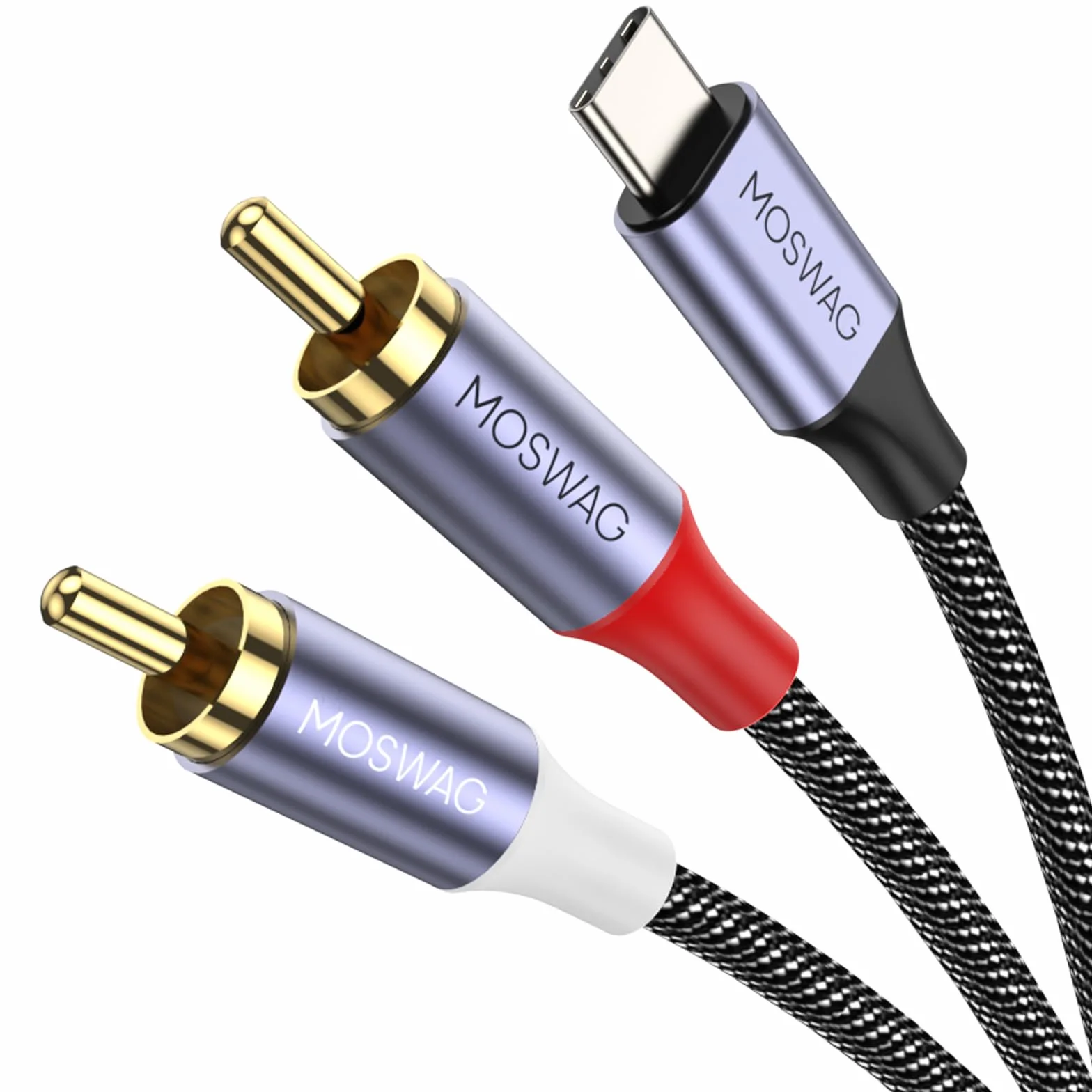 MOSWAG Câble 2 RCA USB C Audio Stéréo Adaptateur Type C Mâle vers 2 RCA Mâle Y Auxiliaire Audio Câble Numérique Compatible avec Téléphone Amplificateur Enceinte HDTV Home Cinéma Vidéo Projecteur