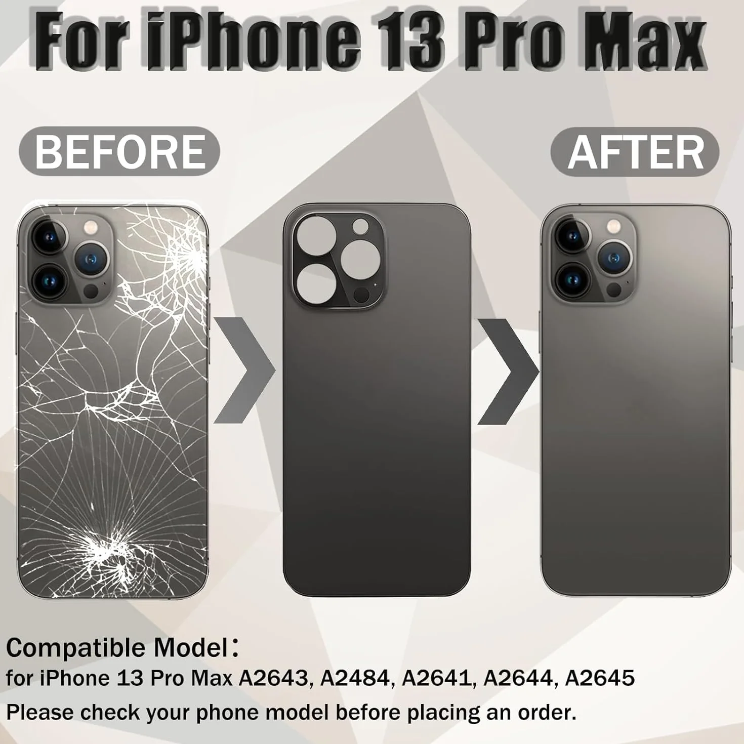 13 Pro Max Vitre arrière de Rechange pour iPhone 13 Pro Max avec kit d'outils de réparation(Graphite)