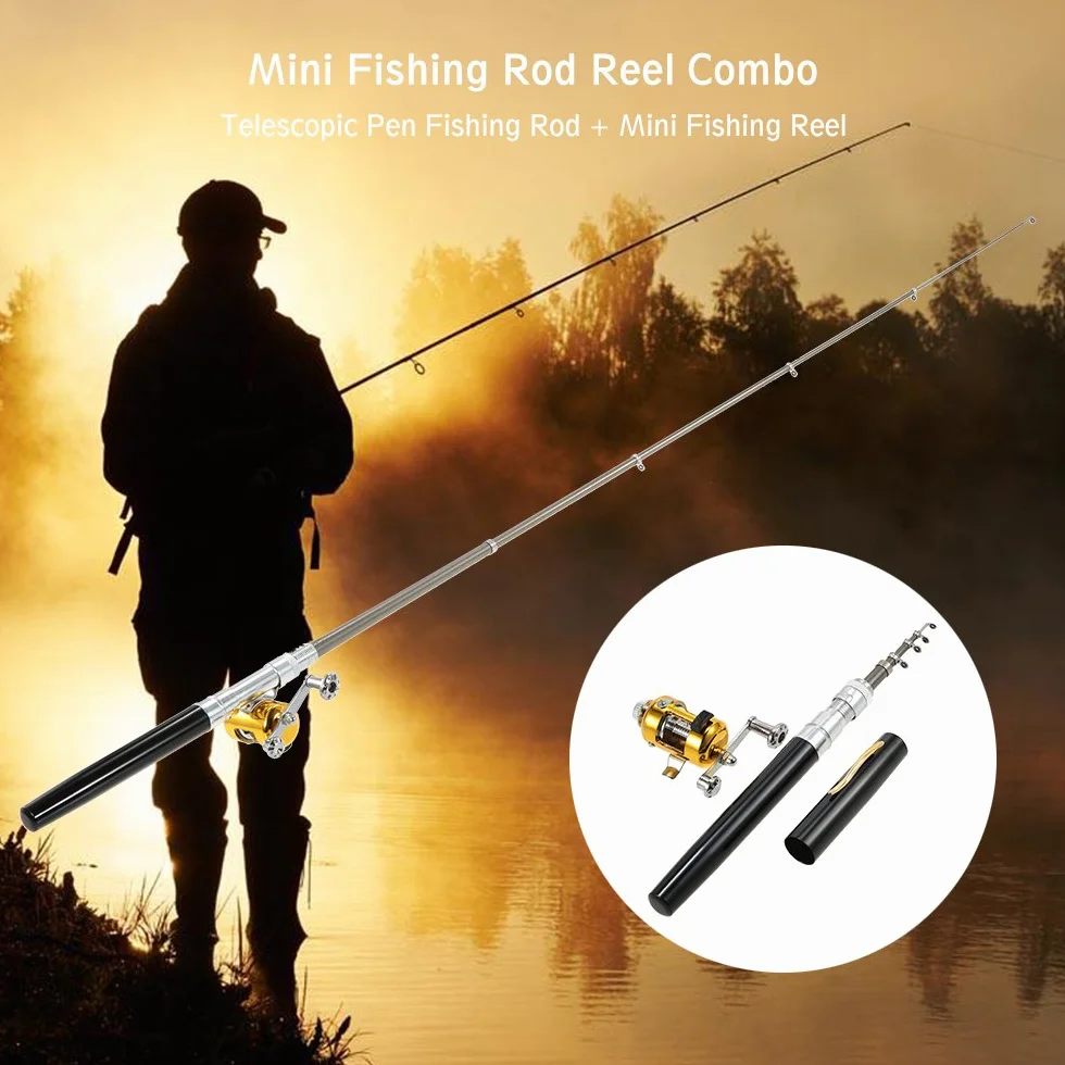 Lixada Stylo Télescopique Canne à Pêche Combo Set Mini Portable avec Bobine Alliage d'aluminium Ligne