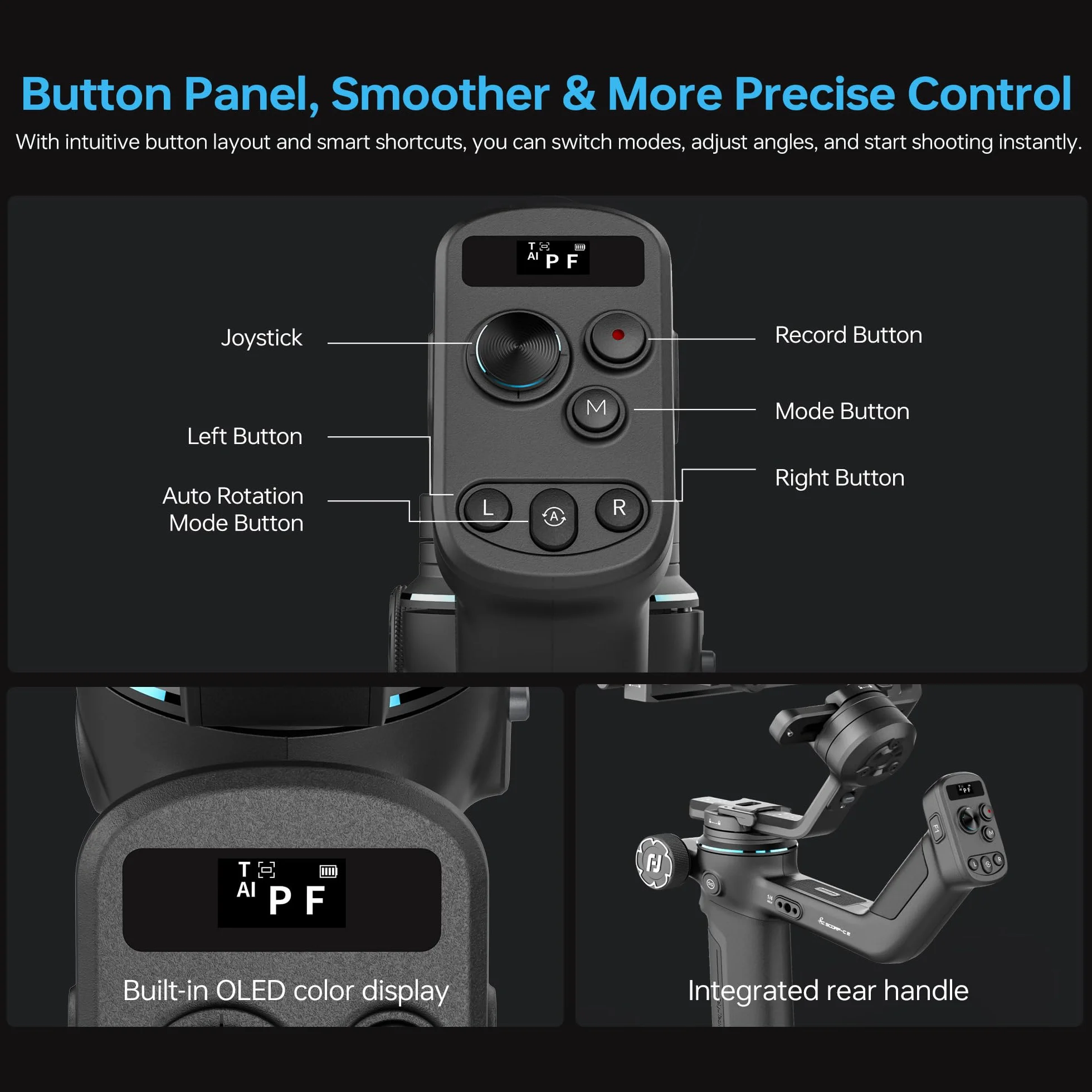 Feiyutech SCORP-C2 Stabilisateur Caméra avec suivi IA,Stabilisateur 3 axes pour Appareils Photo,Charge utile de 3,5kg,Poignée Arrière Intégrée,Prise de vue Verticale Native,Commandes par Boutons