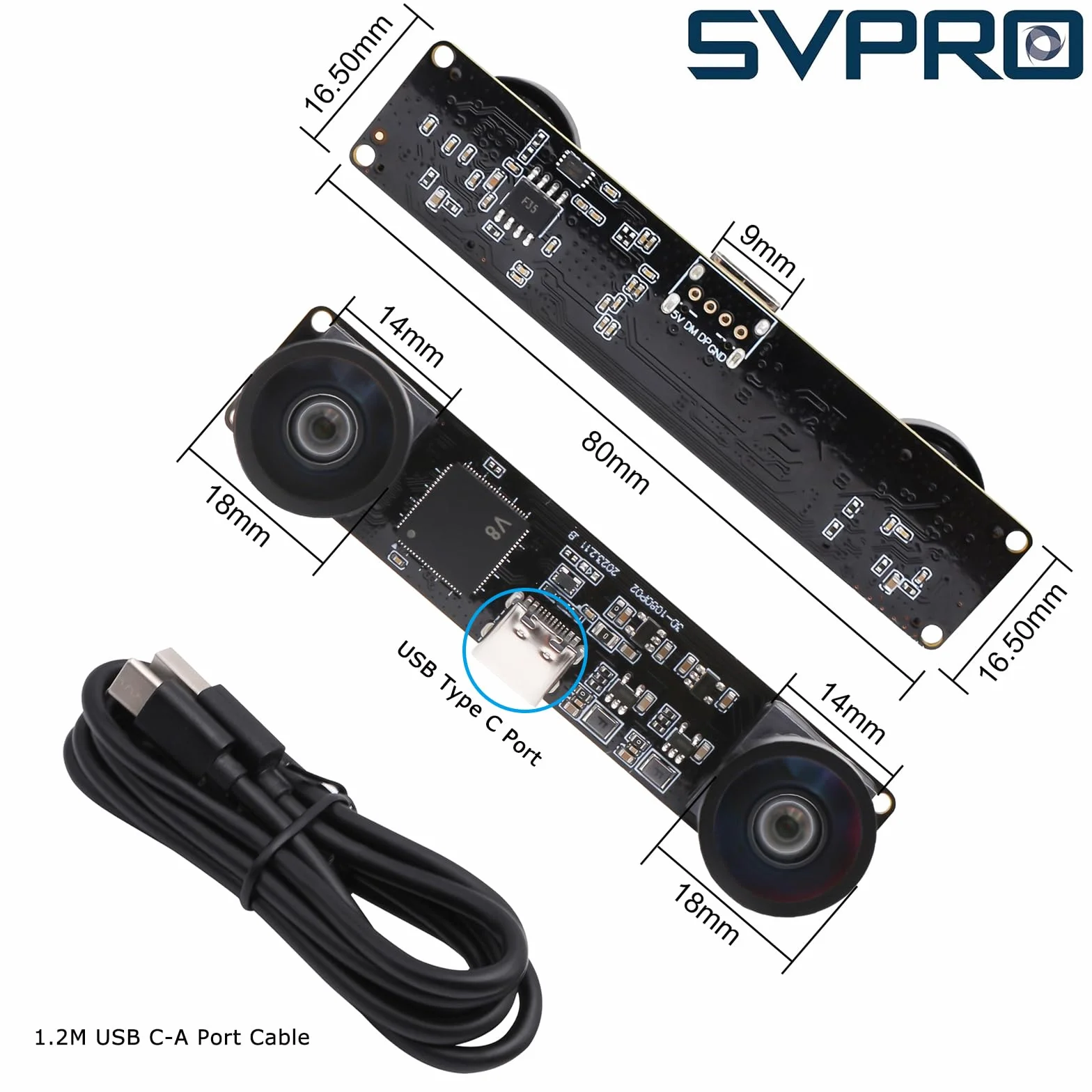Svpro Module caméra USB Dual Lens 1080P 60fps UVC industriel carte de synchronisation d'enregistrement couleur avec double objectif M12, caméra grand angle sans distorsion pour 3D, VR,