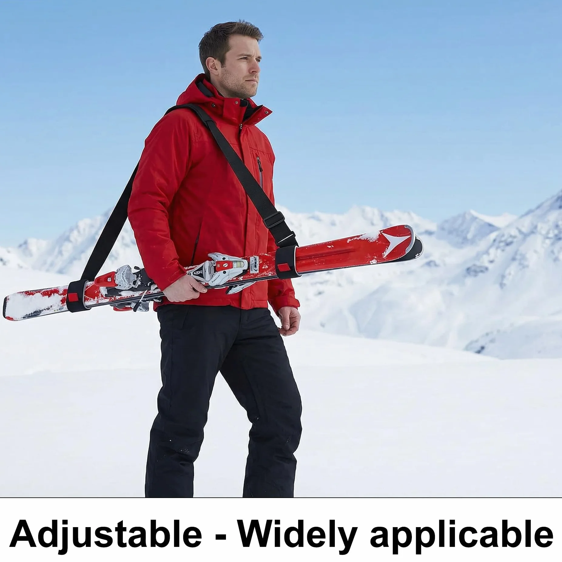 2 Pièces Bandoulière de Ski, Porte-Épaules Réglables avec Boucle Rembourrée, Noir
