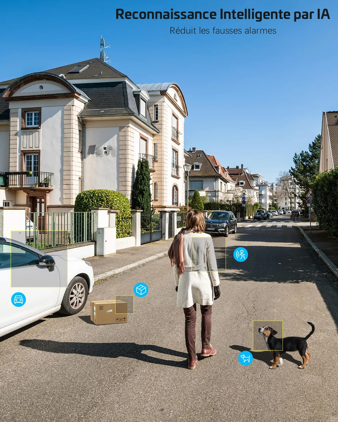 COCOCAM 2K Camera Surveillance WiFi Exterieure sans Fil, Double Objectif Double PIR, Batterie 10000mAh, 6W Panneau Solaire, 355°P 90°T, Vision Nocturne Couleur