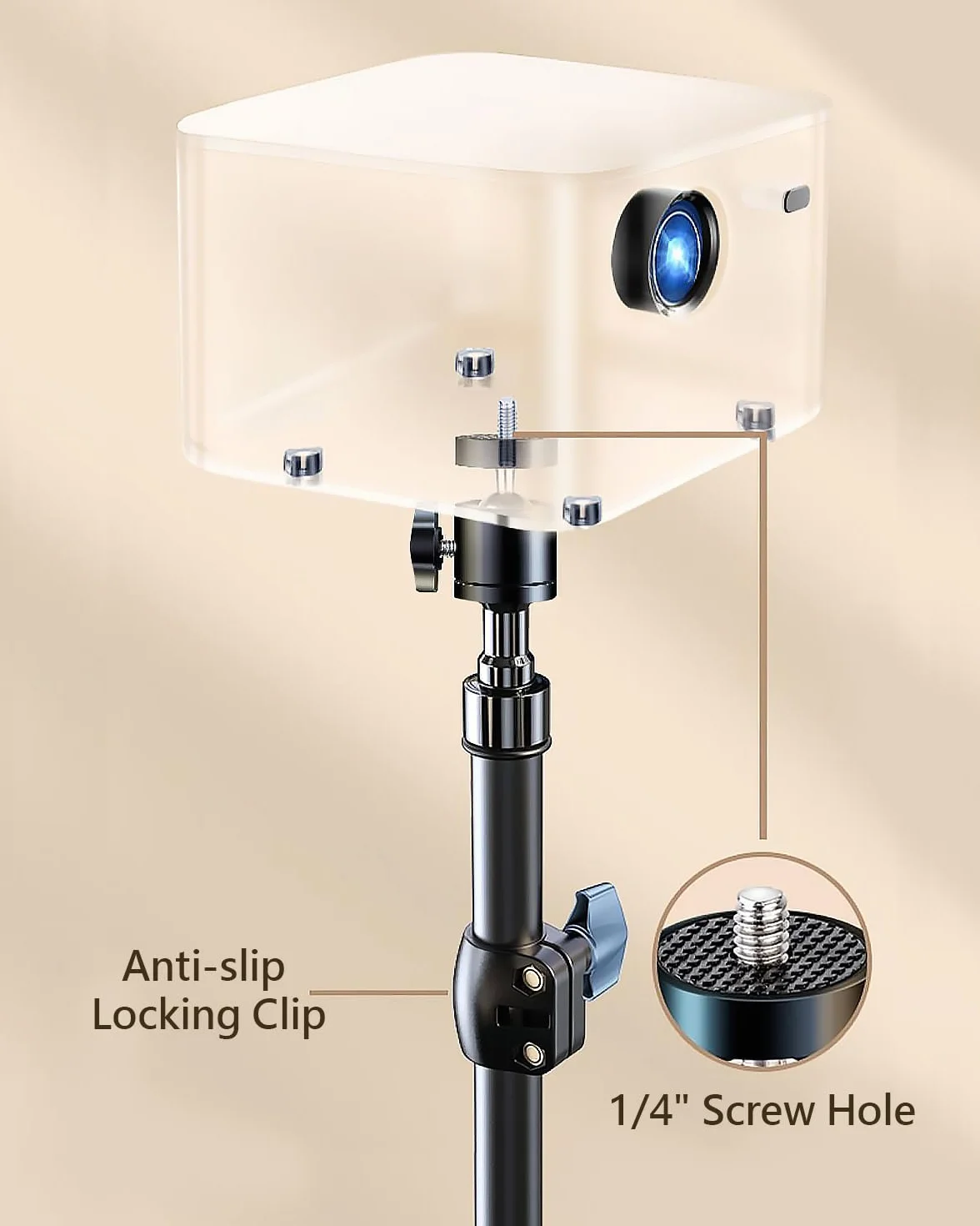 Support pour Projecteur avec Trépied 32-60cm, Rotule Pivotante 360°, Filetage 1/4", Noir