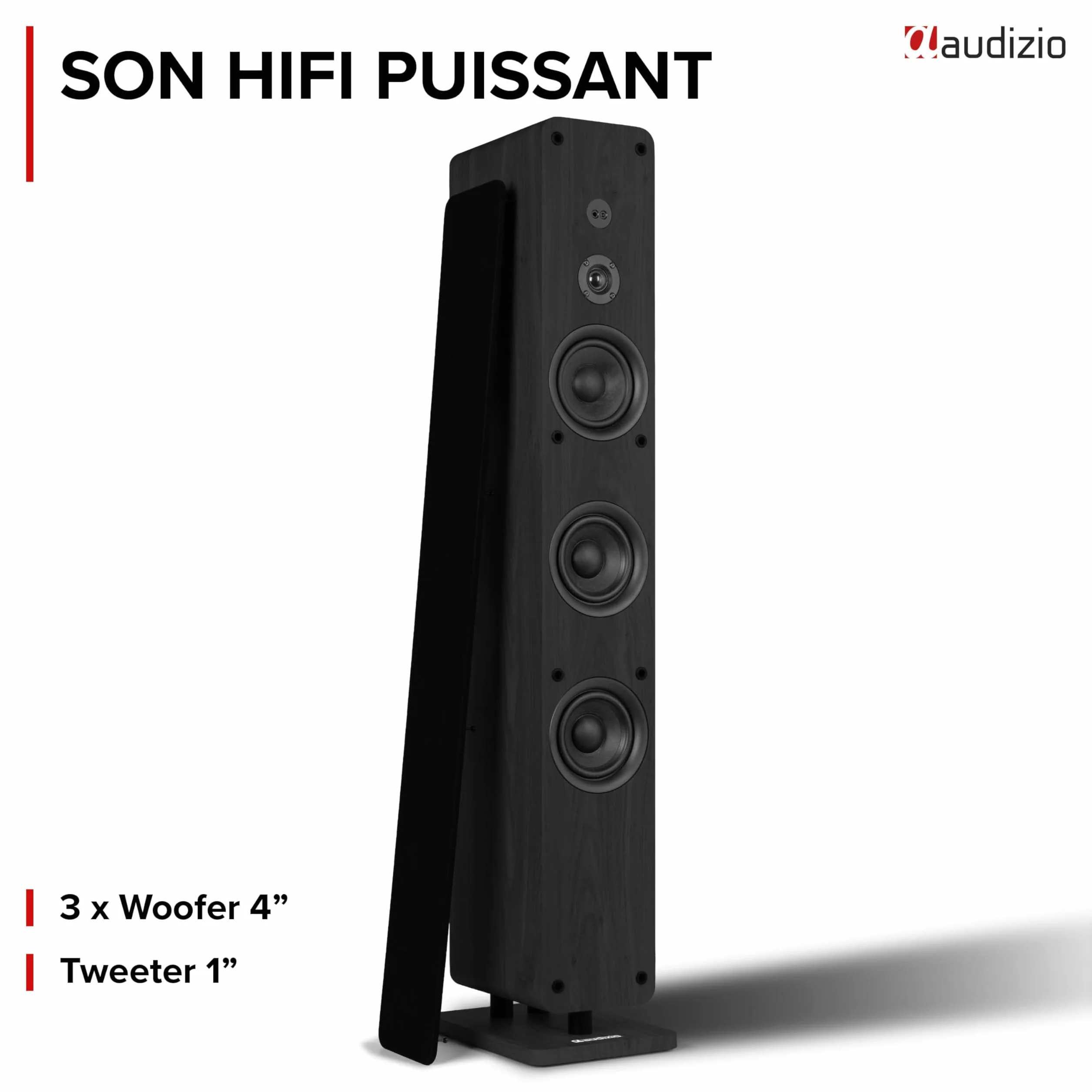 Audizio ARCO Tour de Son Hi-FI Stéréo 320W Noire - Pack Enceintes Colonnes Active + Passive avec BT, USB et Optique Tour de Son Design pour Salon, TV et Musique