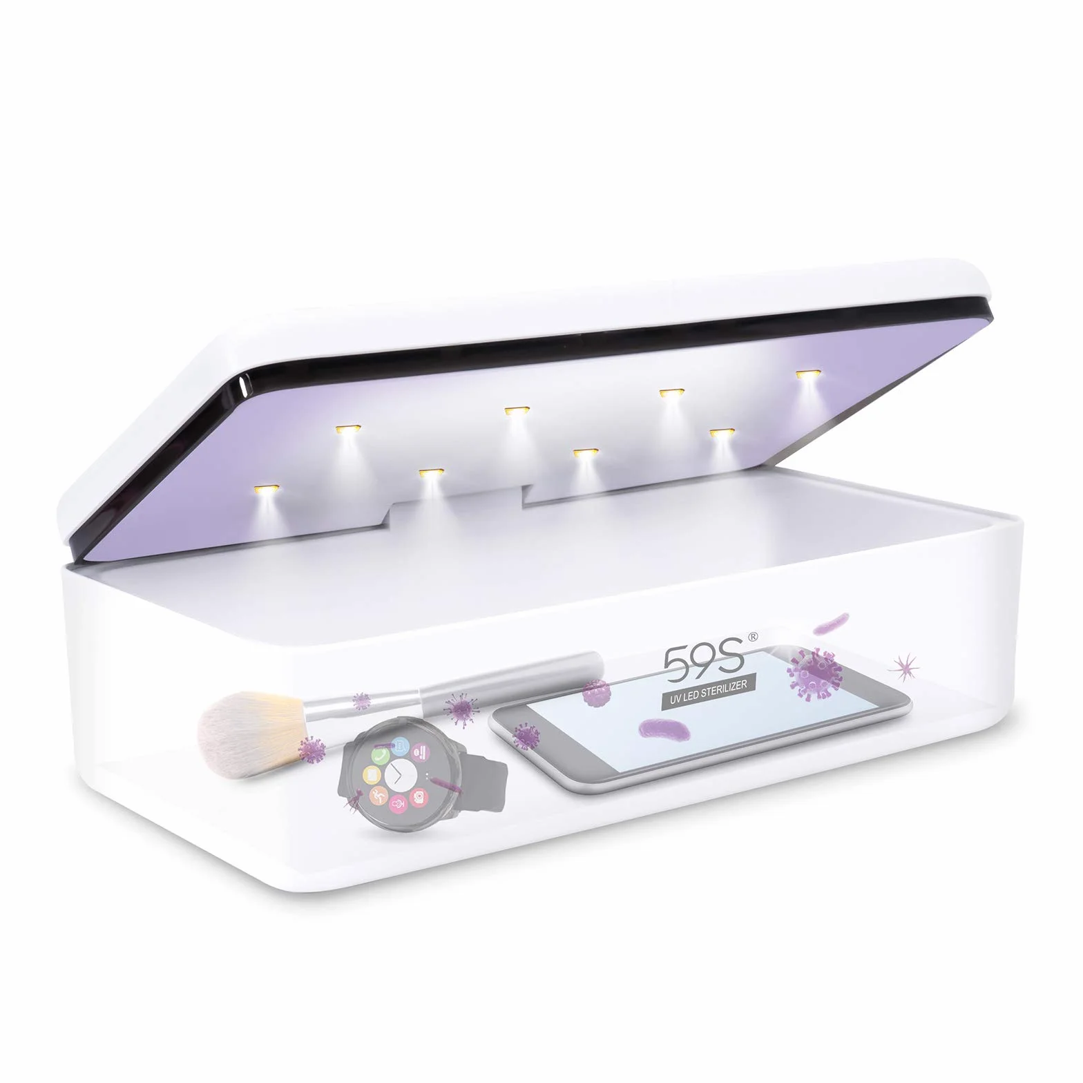 59S UV Stérilisateur LED Box avec 8 perles Lampe de Stérilisation Rapide 99,9%, Adaptée aux Téléphones Portables, à l'esthétique, aux Outils de Beauté et aux Soins Personnels