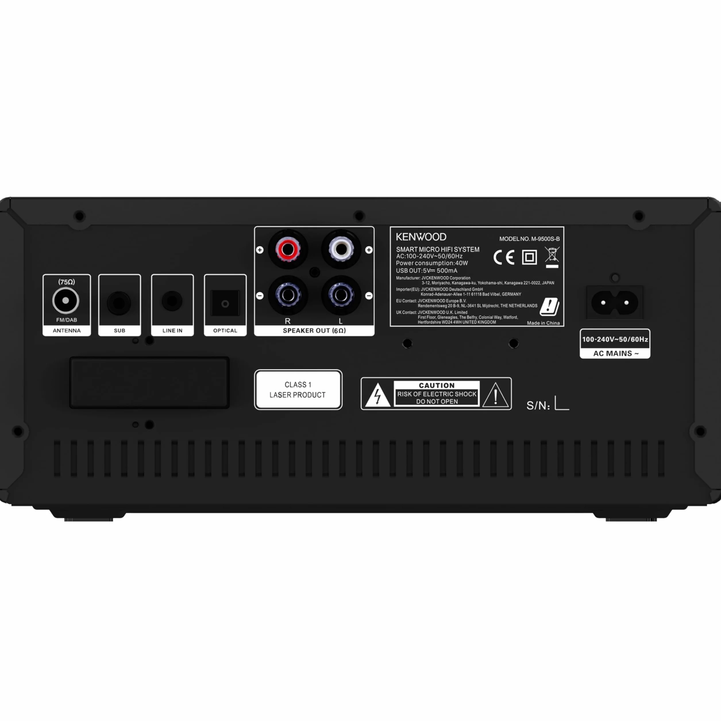KENWOOD M-9500S-B - Système Micro Hi-Fi Intelligent avec Radio Internet, DAB+, CD/USB, Streaming Audio, Sub-Out, Entrée Optique, 2 x 50 W RMS Noir