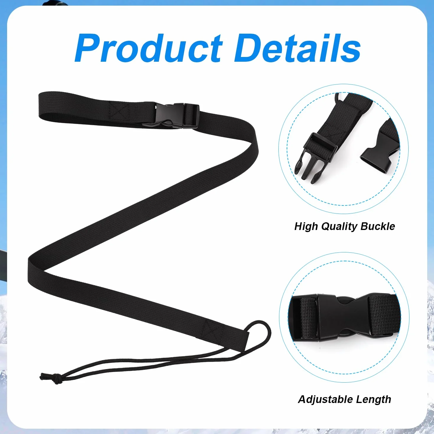 PEUTIER Laisses de Snowboard Réglables Sangle Fixation Snowboard Leash Noir