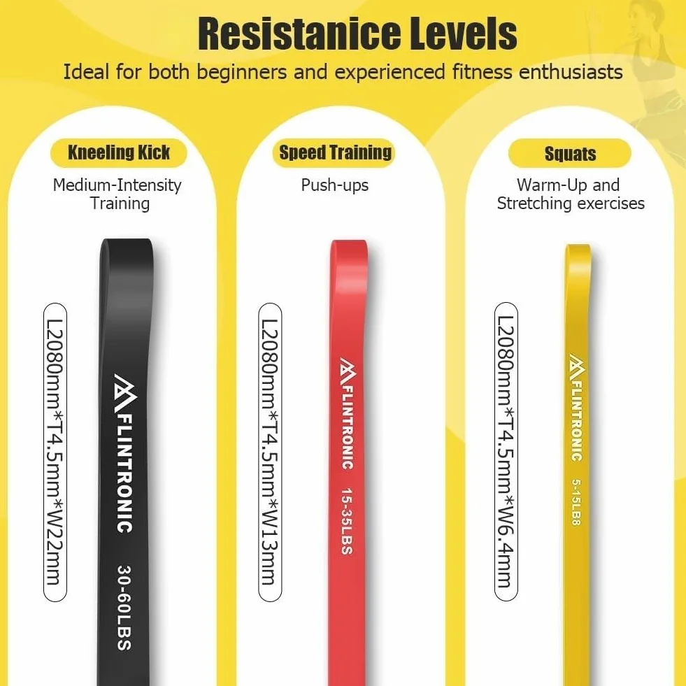 Flintronic Bande Élastique Musculation 3/4 Niveaux Différents Bande de Résistance Traction Latex Fitness