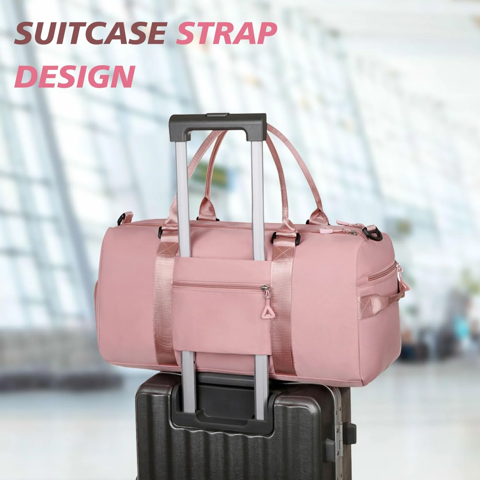 Sac de Sport Brodé Personnalisé avec Bretelles, Poches Humides et Sèches et Compartiment à Chaussures - Rose