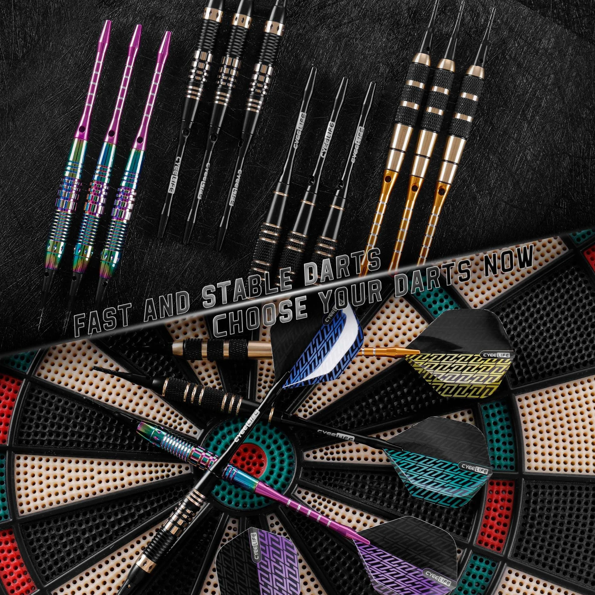 CyeeLife Fléchettes de Dart avec pointe en plastique, 12 pièces Set Premium Softdarts - Barils en laiton avec 4 designs