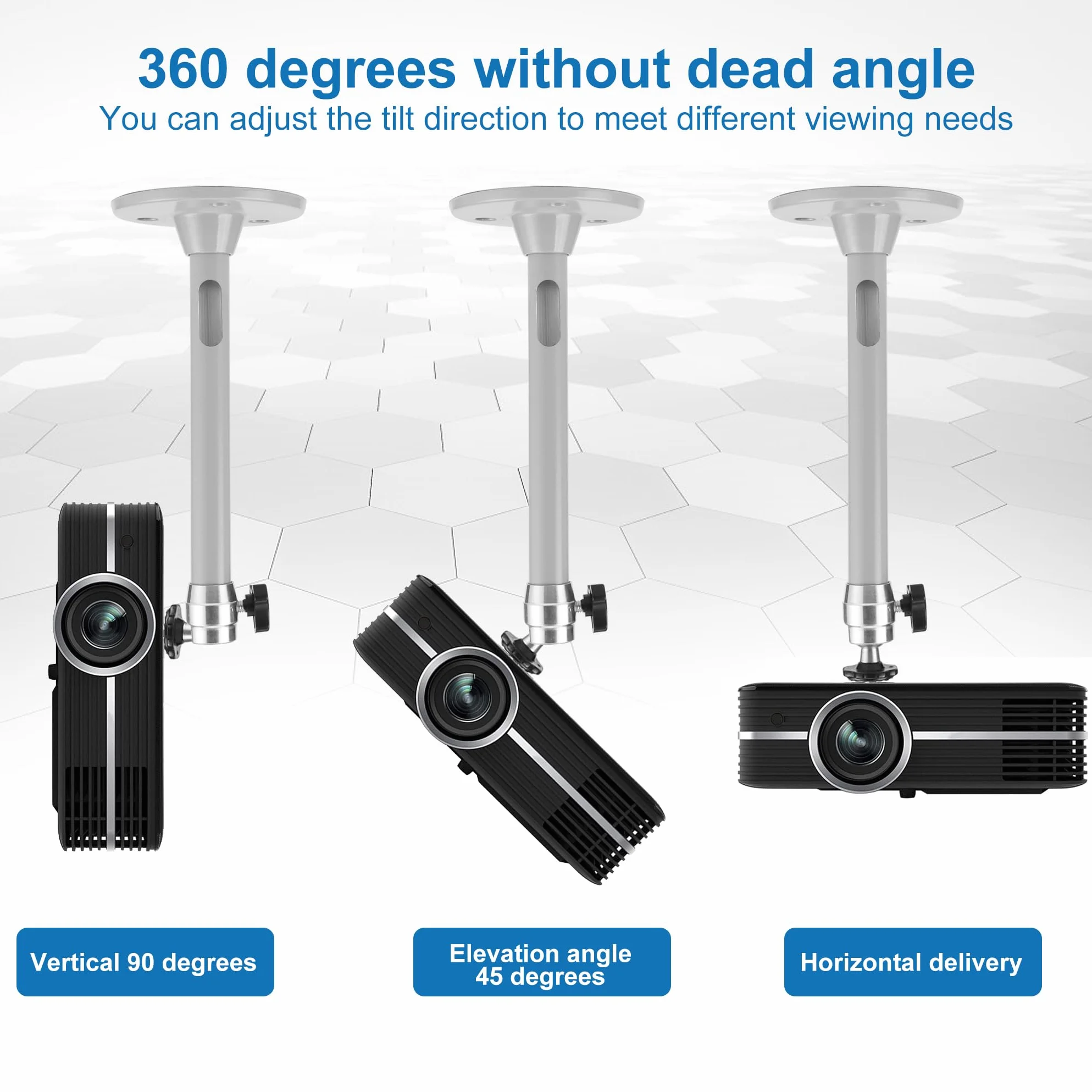 Support de Plafond Videoprojecteur Universel, Rotation 90° 360°, Aluminium
