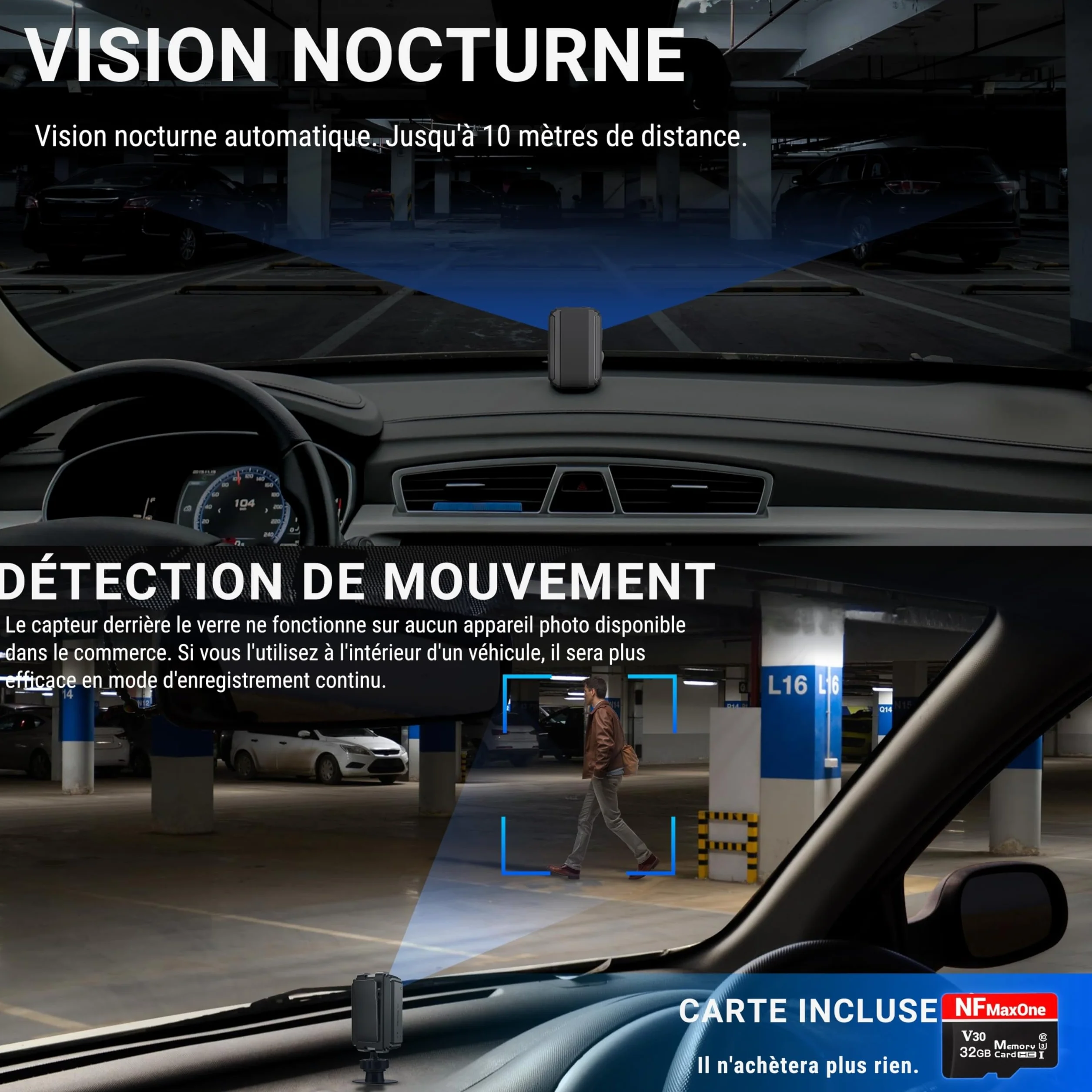Mini Camera Espion sans WiFi – Camera de Surveillance sans Internet, Detecteur de Mouvement, Longue autonomie, Camera sans WiFi Voiture,Camera Espion Discrete, Invisible, MicroSD 32Gb, Camera Voiture