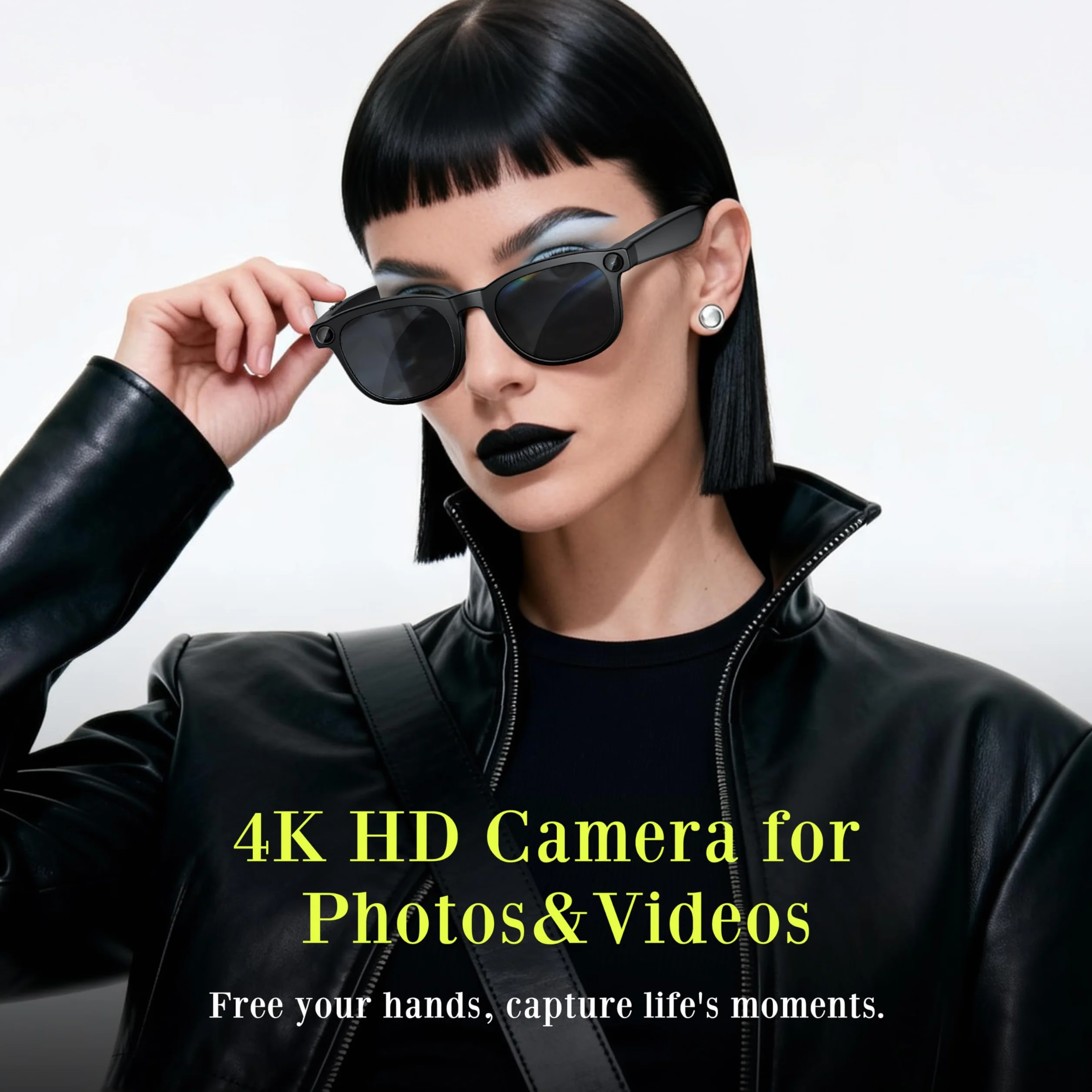Dernières lunettes intelligentes avec caméra 4K, enregistrement vidéo mains libres, audio à oreille ouverte et connexion Bluetooth pour vlog, conduite, plein air, vie quotidienne, noir