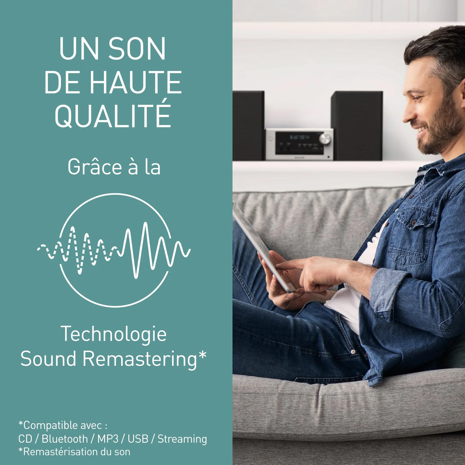 Panasonic SC-PM702EG-S Microchaîne Hi-Fi Stéréo Compacte avec CD, DAB+/FM, USB, Bluetooth, 80W, Argent