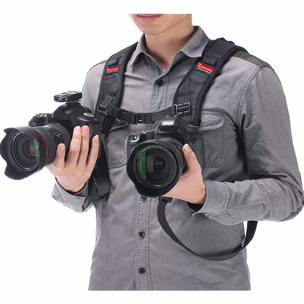 ztowoto Harnais de sangle à double épaule sangle d'attache double caméra réglable à dégagement rapide avec attache de sécurité pour appareil photo reflex numérique