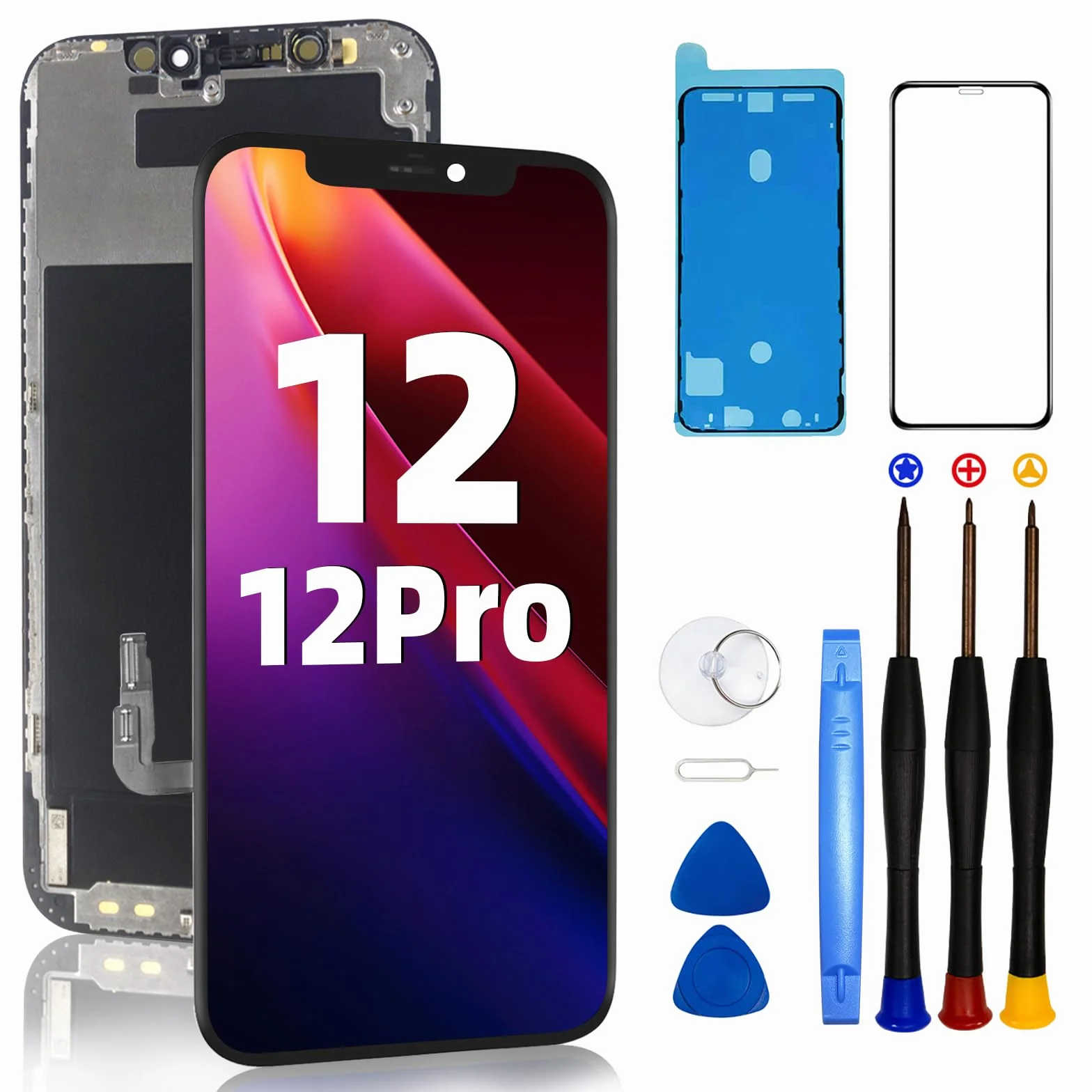 DTD Écran pour iPhone 12/iPhone 12 Pro LCD 6.1" Ecran de Remplacement FHD 3D Touch Ecran Digitizer Cadre de Montage et Kit de réparation