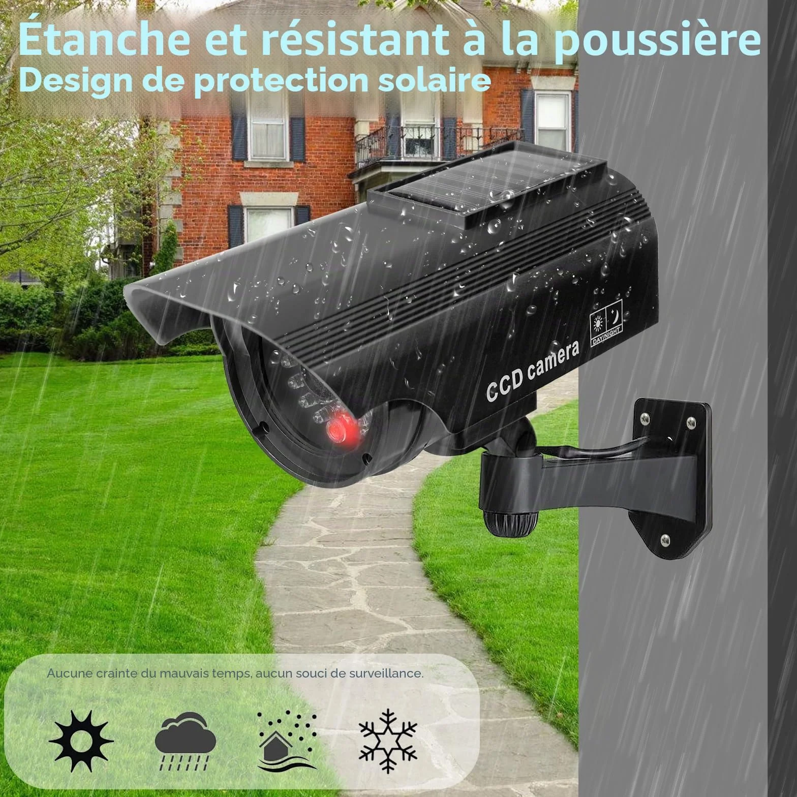 Lot De 2 Caméra Factice Extérieur, Caméra De Surveillance avec LED, Caméra Factice Extérieur, Caméra Factice Intérieur Extérieur Solaire, Caméras Factices avec LED, pour La Maison Et Le Bureau