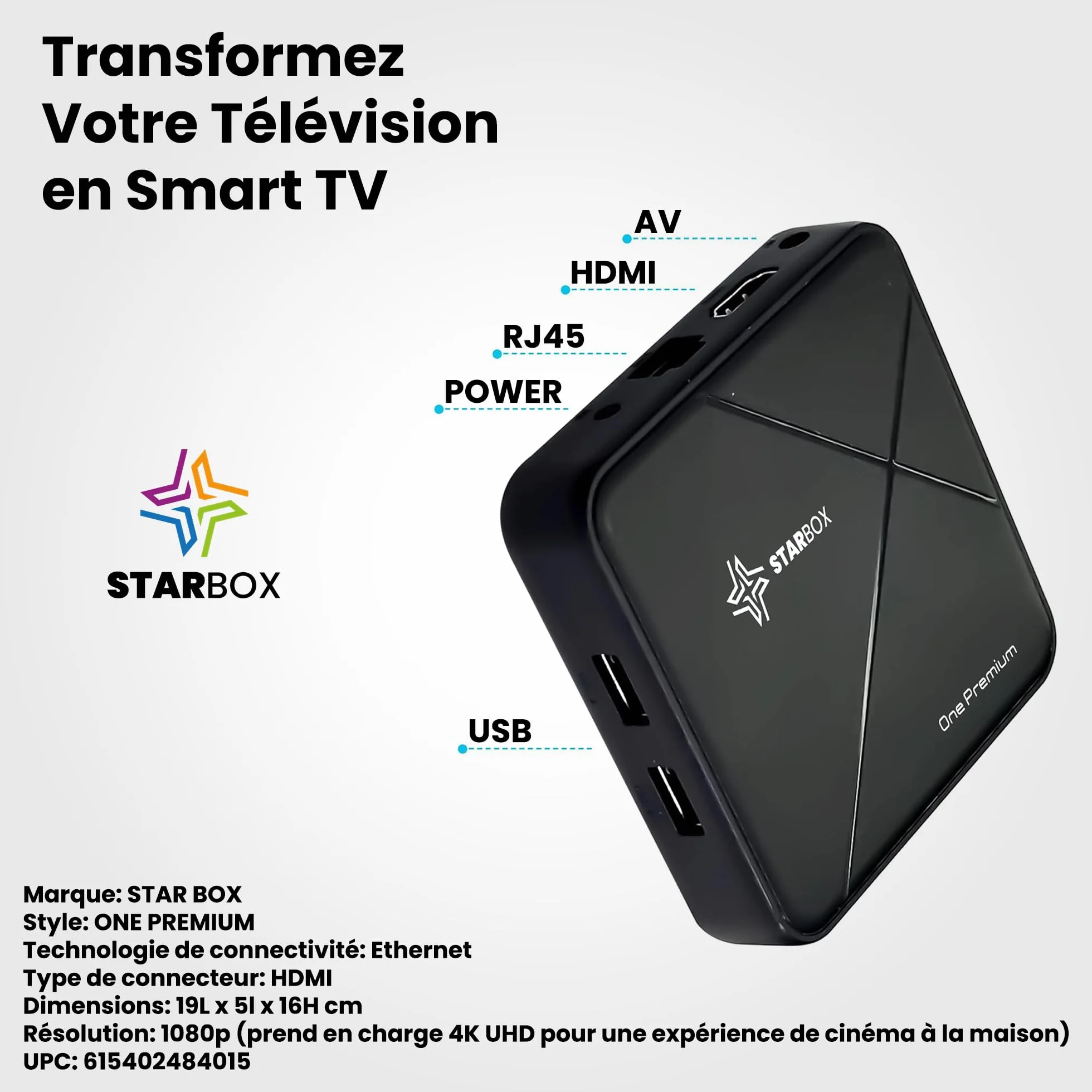 STAR BOX One Premium – Android Box TV, Amlogic S905Y5, Android 14.0, 2GB/16GB, WiFi 6, 4K UHD, Smart TV Box, Quad Core Arm Cortex A55 (One Premium)