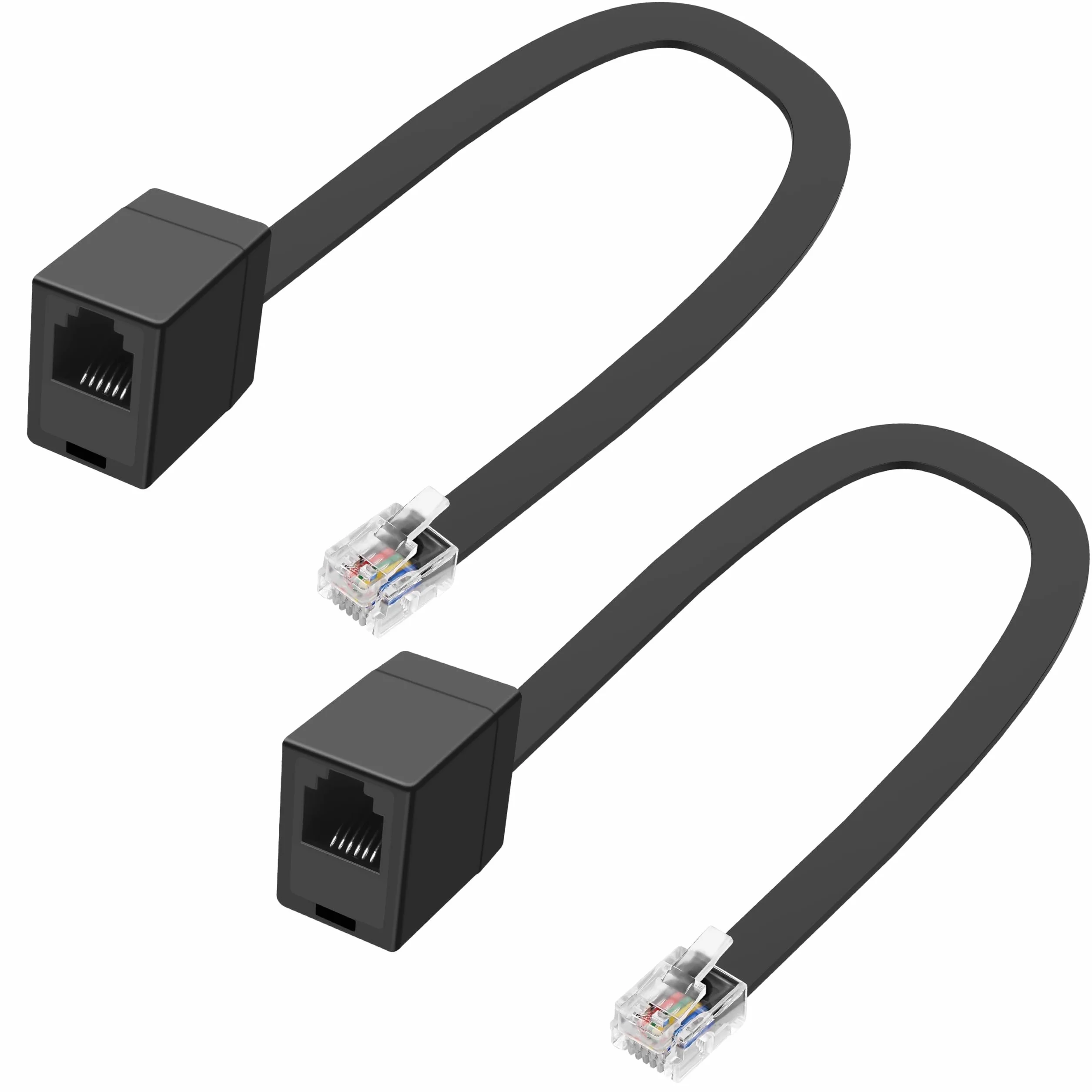 MEIRIYFA Lot de 2 câbles d'extension RJ12 6P6C femelle vers mâle RJ11/RJ12 Cat3 pour combiné téléphonique 30 cm