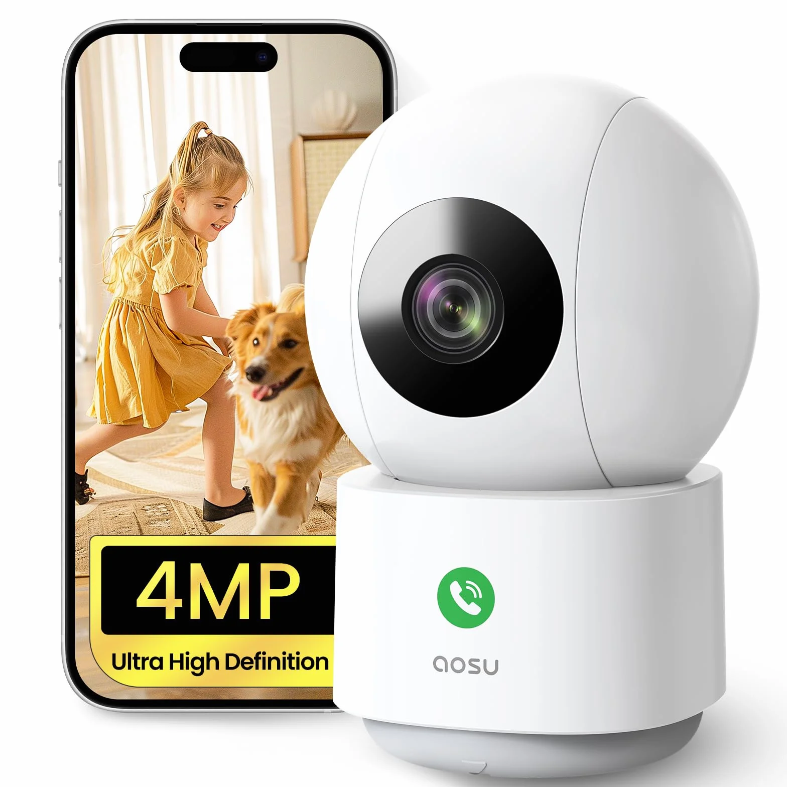 aosu 4MP 2,5K Caméra Surveillance WiFi Intérieure, 5G/2.4 GHz WiFi, Appels à Une Touche, Suivi de Mouvement à 360°, Détection Humaine AI, Compatible avec Alexa pour Bébé/âgées/Animaux