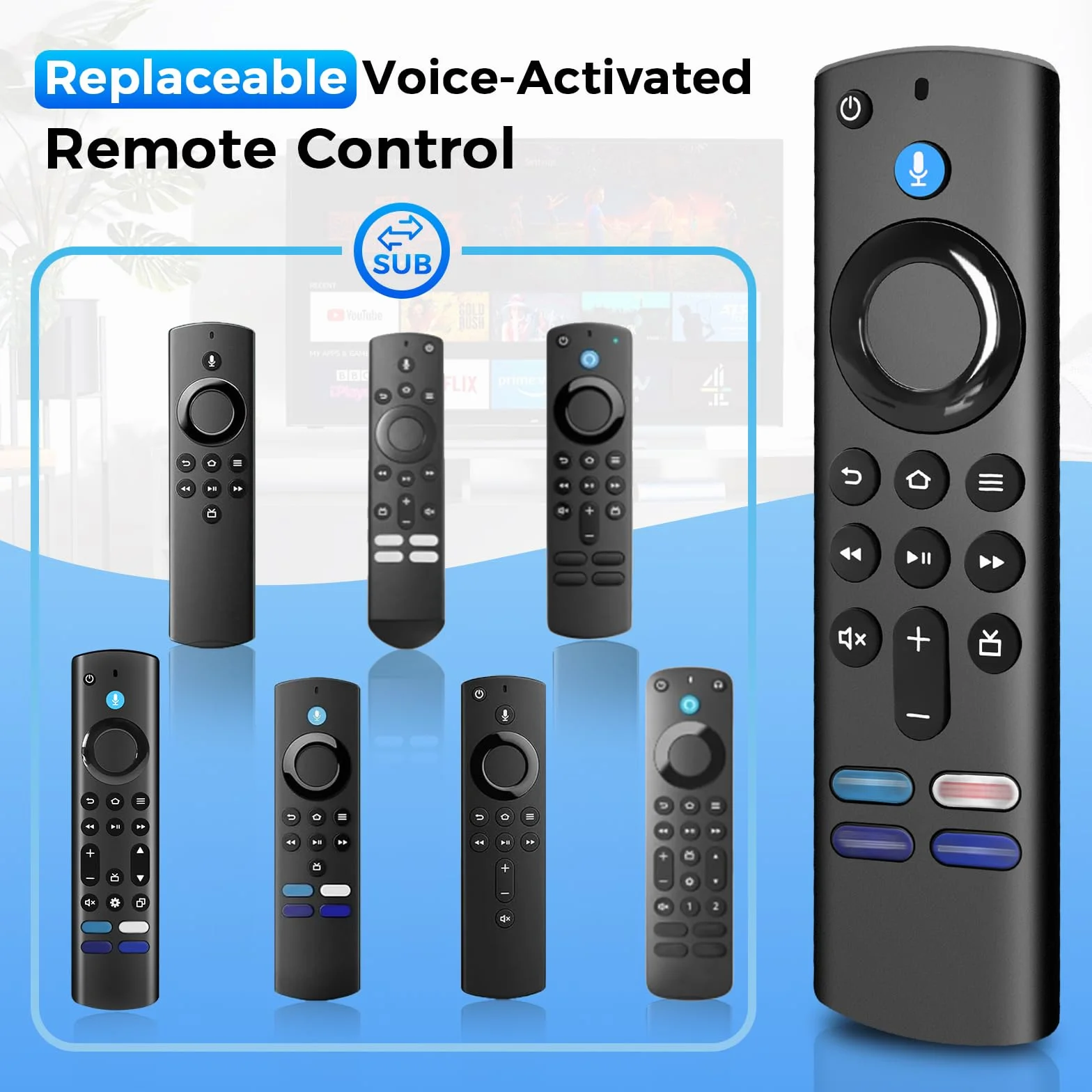 Télécommande Vocale de Remplacement 3e Génération Compatible avec Fire TV Stick 2/3 Gen 4K 4K Max Lite HD Fire TV Cube 2nd 3rd Gen Bluetooth 4 Touches Raccourcis