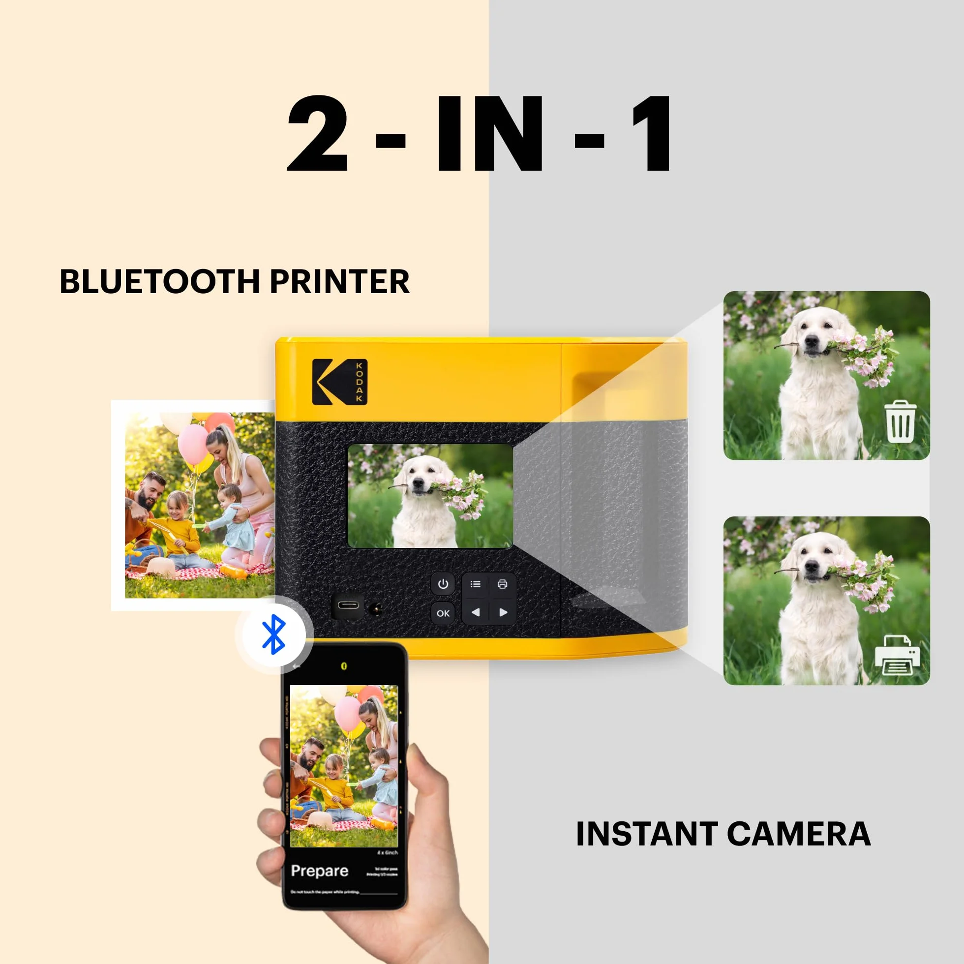 KODAK Mini Shot 4 Era Cadeau Noel 4PASS 2-in-1 Appareil Photo Instantané et Imprimante Photo Portable (10x10cm) (Lot Accessoire avec 38 Feuilles, Noir)