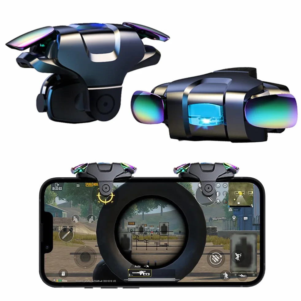 Contrôleur de Jeu Gachette Mobile, Tir Rapide Clic à Haute Fréquence Automatique 5 Niveaux, L1R1 Déclencheur Trigger Tirer Téléphone Portable Gamepad Joystick pour PUBG Android et iOS