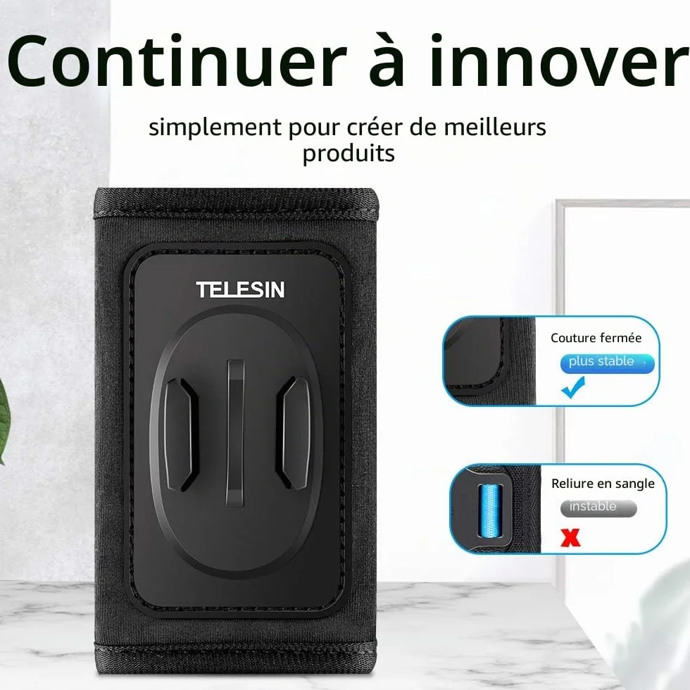 TELESIN Sac à Dos avec bandoulière réglable et Crochet en J, système de Fixation pour caméra GoPro Hero 13/12/11/10/9/8/7 Session, DJI Osmo Action 6 5 Pro/4/3 Osmo Pocket, Insta 360 X5 X4