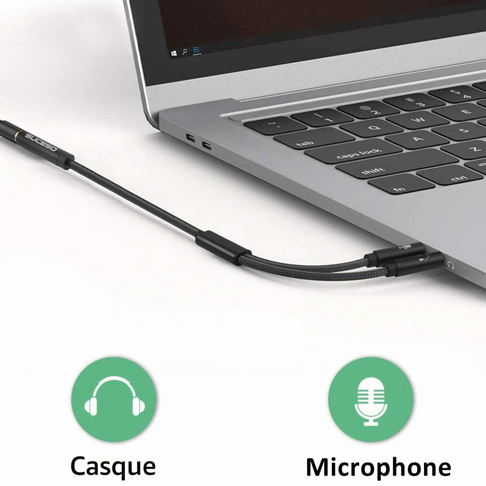 Adaptateur Jack Audio Stéréo 3,5mm Câble Nylon Tressé Splitter Y Femelle à 2 Mâle 35cm