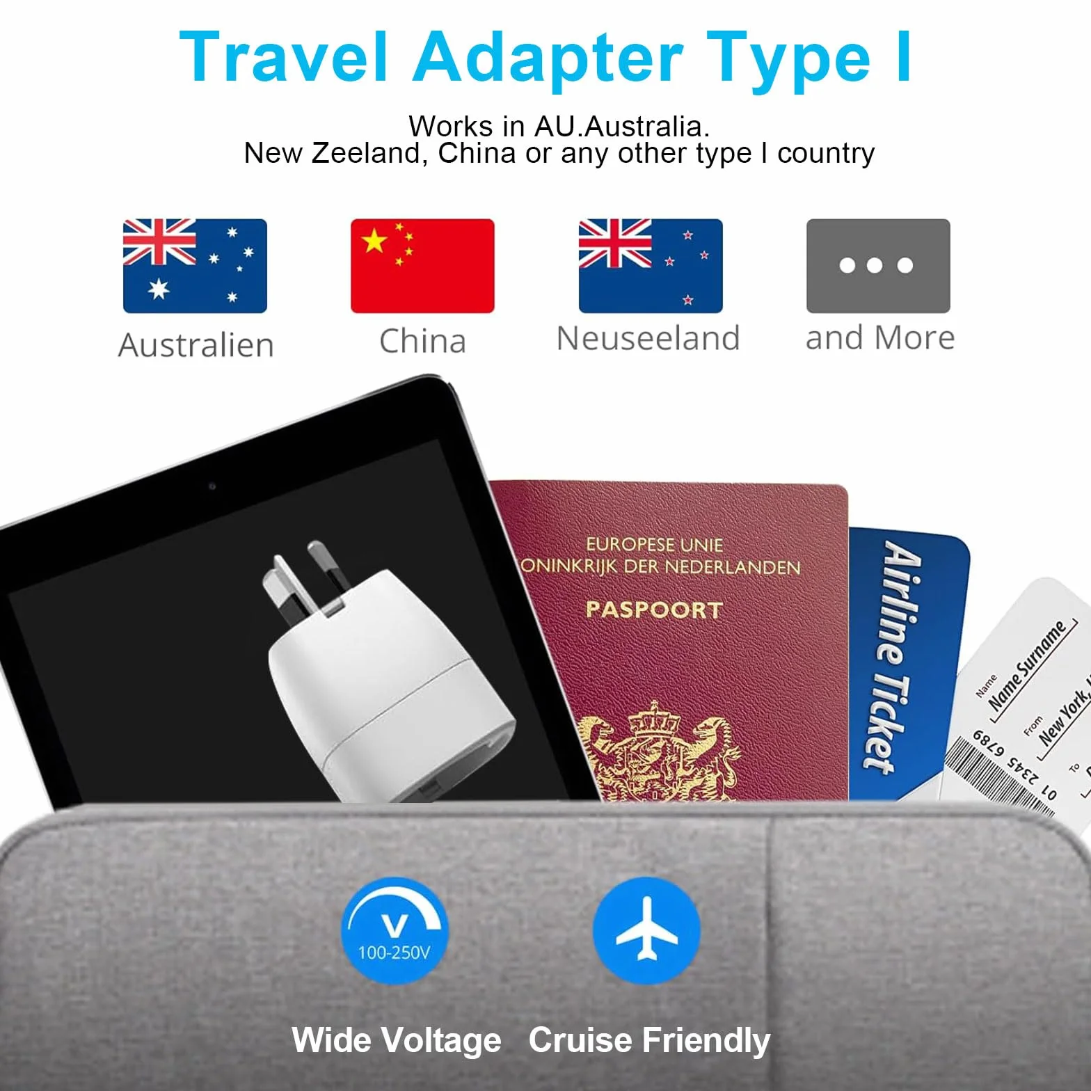 Adaptateur de Voyage Type I France vers Australie/Chine, Nouvelle Zélande, Fidji, Argentine - 2 Pièces