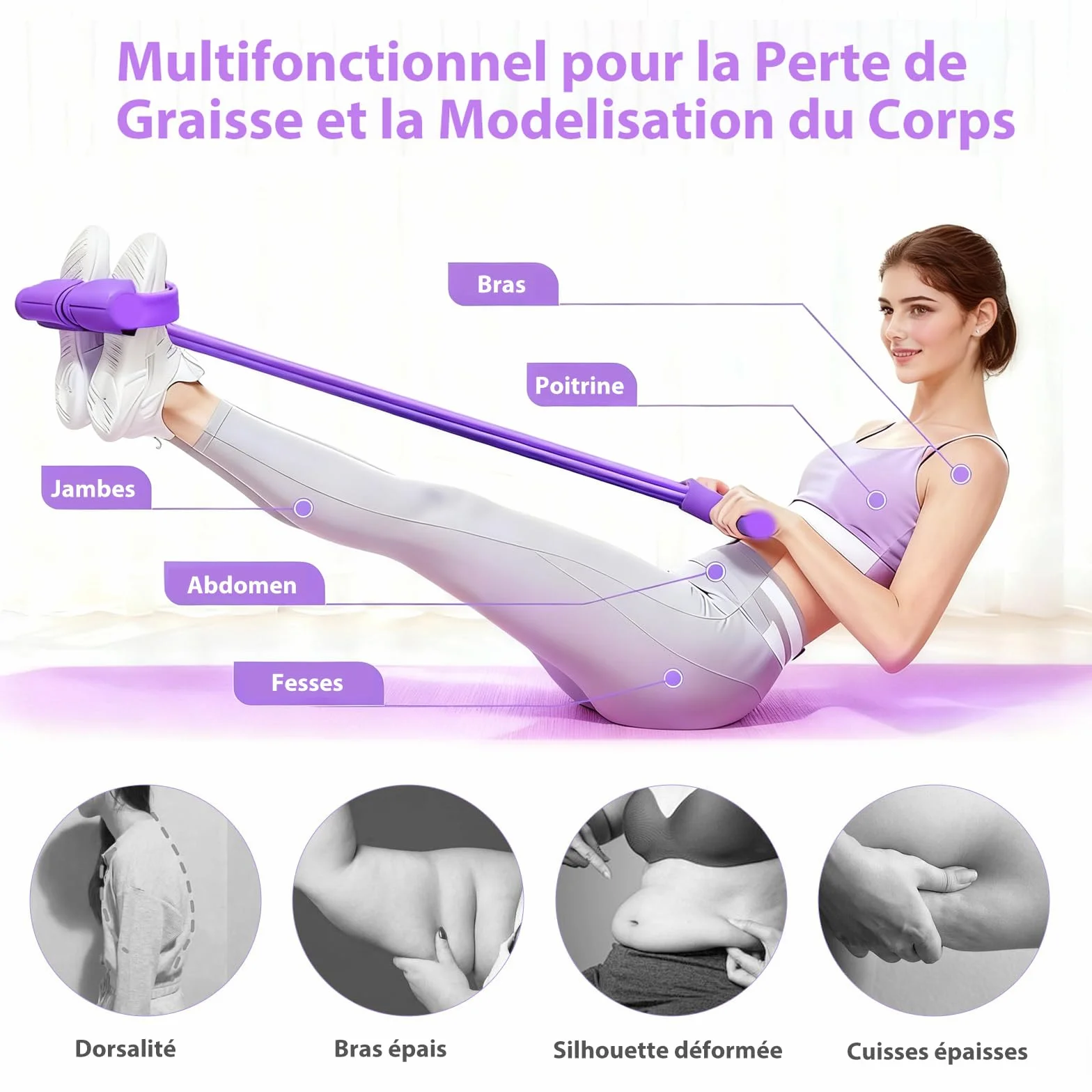 Bande de Résistance 6 Tubes avec Pédale - Élastique de Fitness pour Abdominaux, Cuisses, Bras