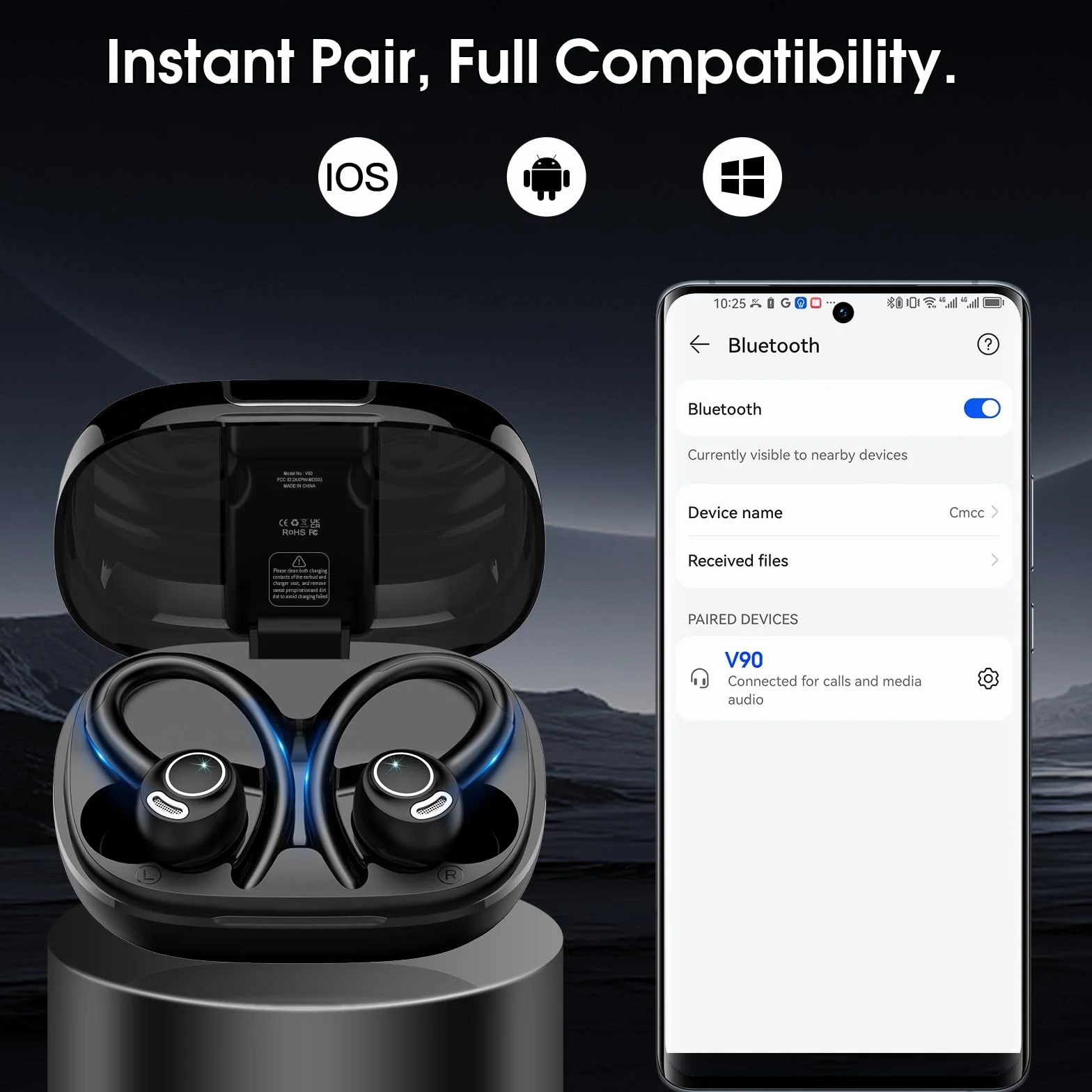 Ecouteurs Bluetooth sans Fil Sport, 2026 Bluetooth 5.4 Headphones avec HiFi Stéréo et ENC Mic, 48H Écouteur Sans Fil avec Écran LED, IPX7 Oreillette Bluetooth pour Sports/Voyages, Android iOS, Noir
