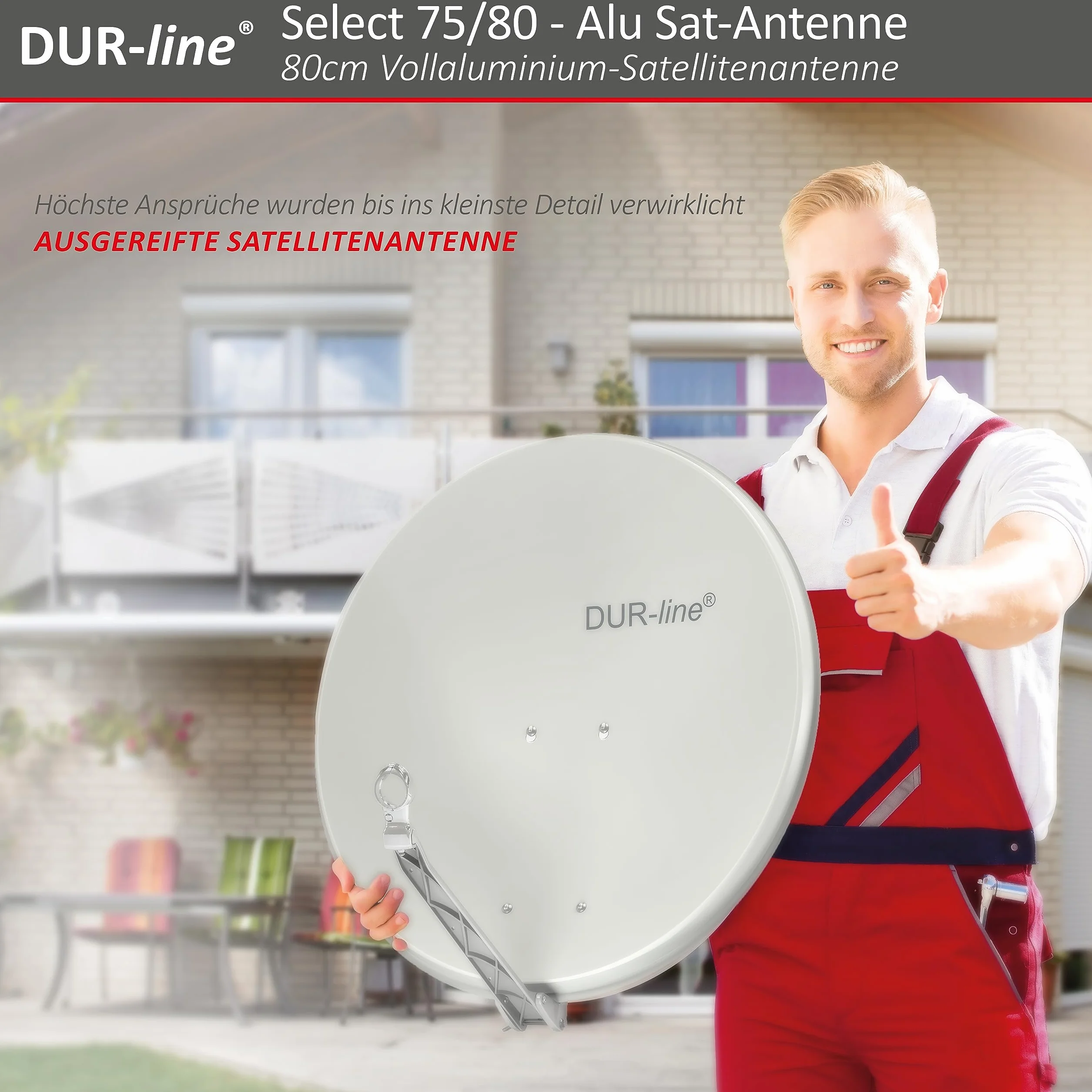 DUR-line sELECT 75/80 x 3 cm Antenne Parabolique Satellite Camping Car, Parabole Aluminium