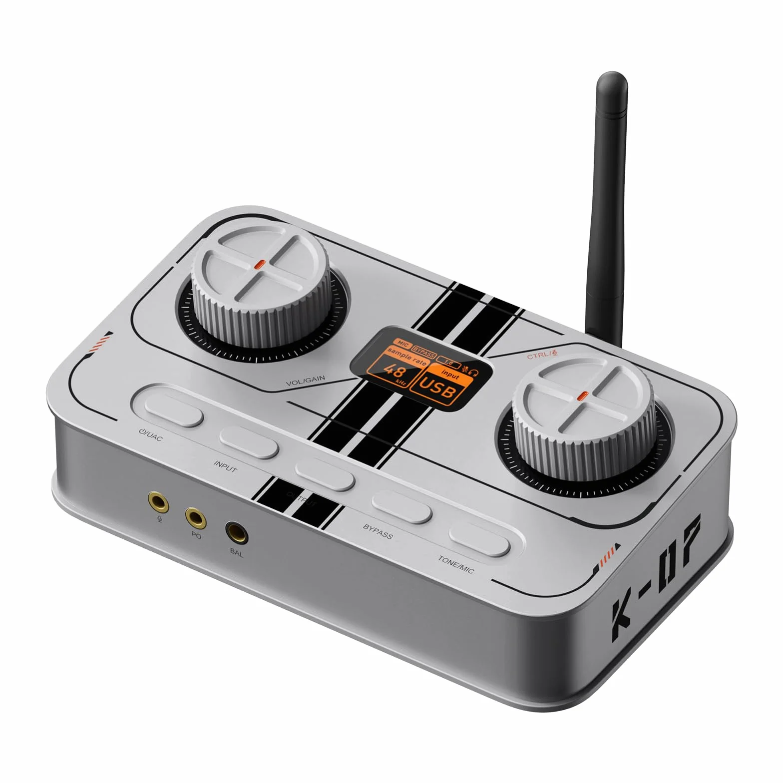 K7 DAC Ampli Casque, Jusqu'à PCM 384 kHz/32 bits, USB C/Bluetooth aptX HD LL/Optique/Coaxial/Entrée Micro, Sortie Symétrique 4,4 mm/3,5 mm/RCA pour PC PS5 Espace de Travail Gaming-Argenté