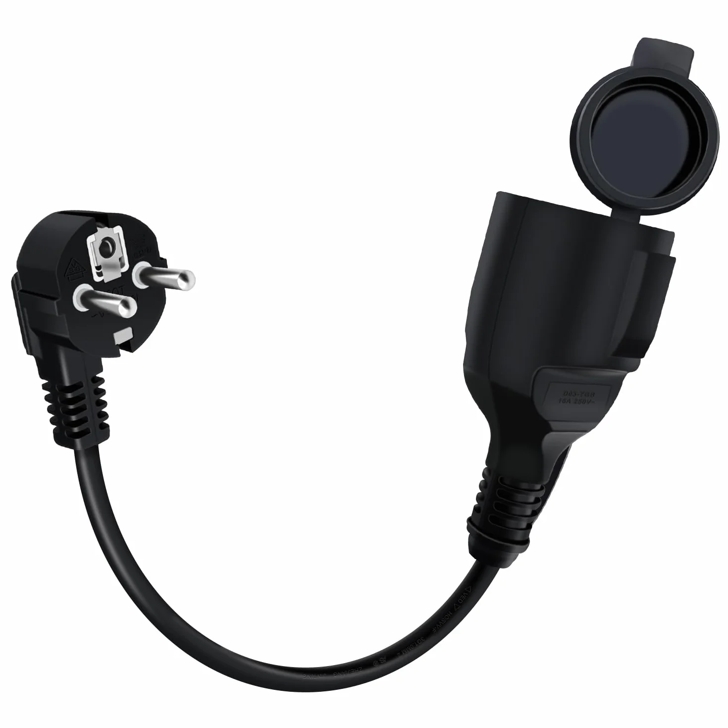 Rallonge Électrique Schuko Coudé 16A 250V IP44 0.3m Noir