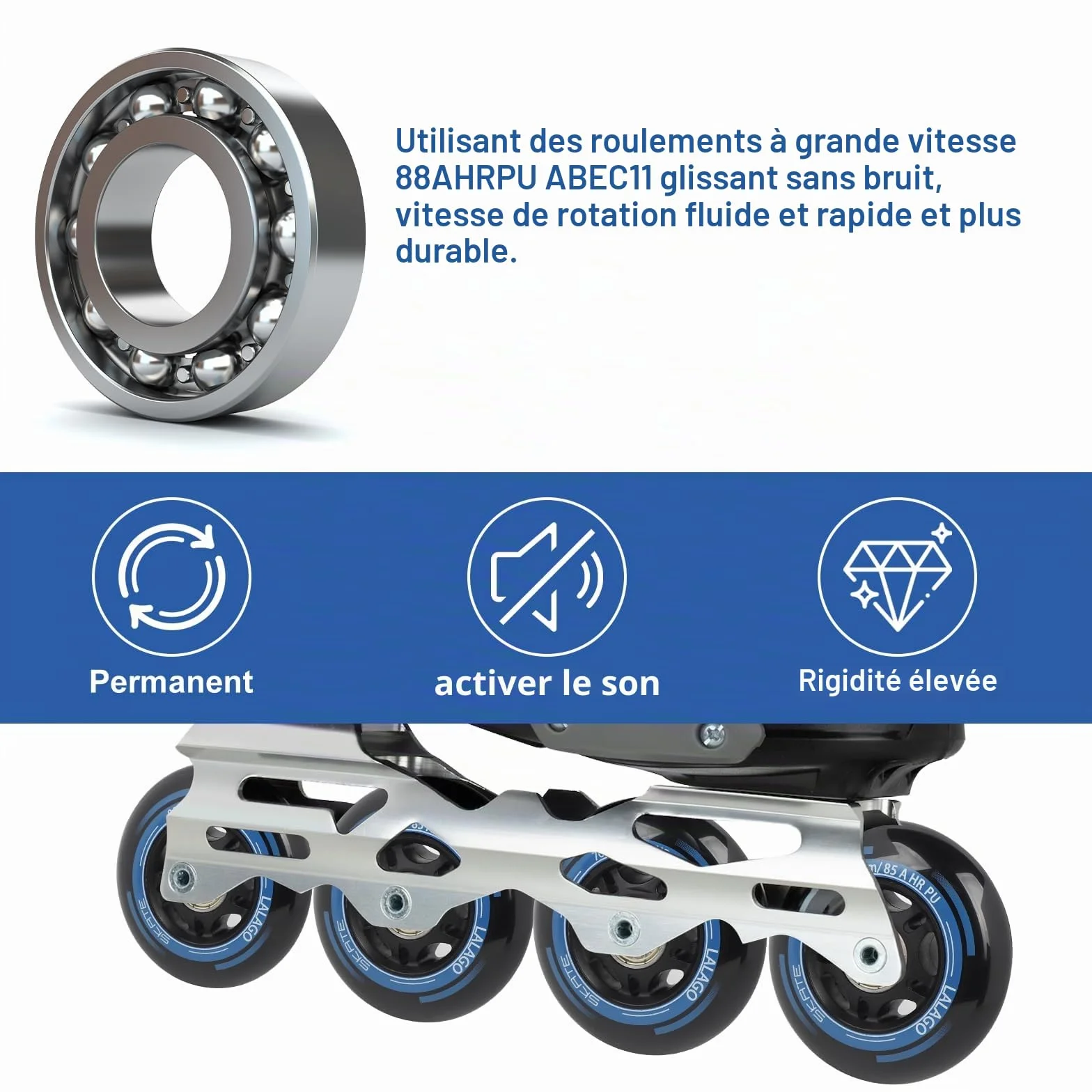 LALAGO Lot de 8 Roues de Rollers 80mm Roulements ABEC 9