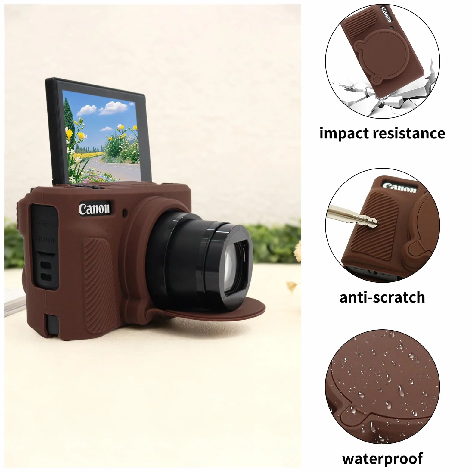 MUZIRI KINOKOO Étui en silicone compatible avec appareil photo numérique Canon Powershot SX740/SX730 HS - Housse de protection en caoutchouc souple avec couvercle d'objectif amovible - Antidérapant et