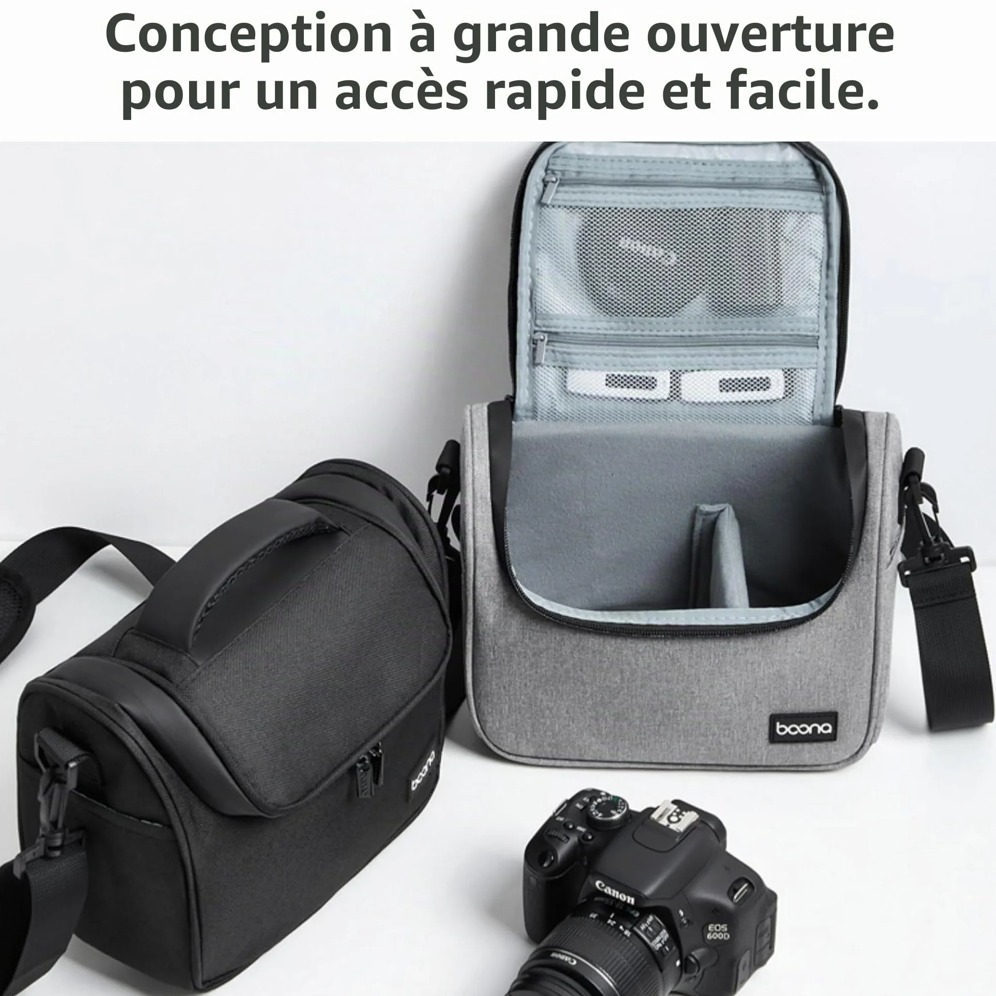 Sac Photo Professionnel Imperméable pour Appareil Photo Reflex/Numérique - Sac à Dos & Bandoulière Compatible Sony Alpha 7 III, Nikon, Étui Protecteur avec Porte-Accessoires (Noir, Petit)