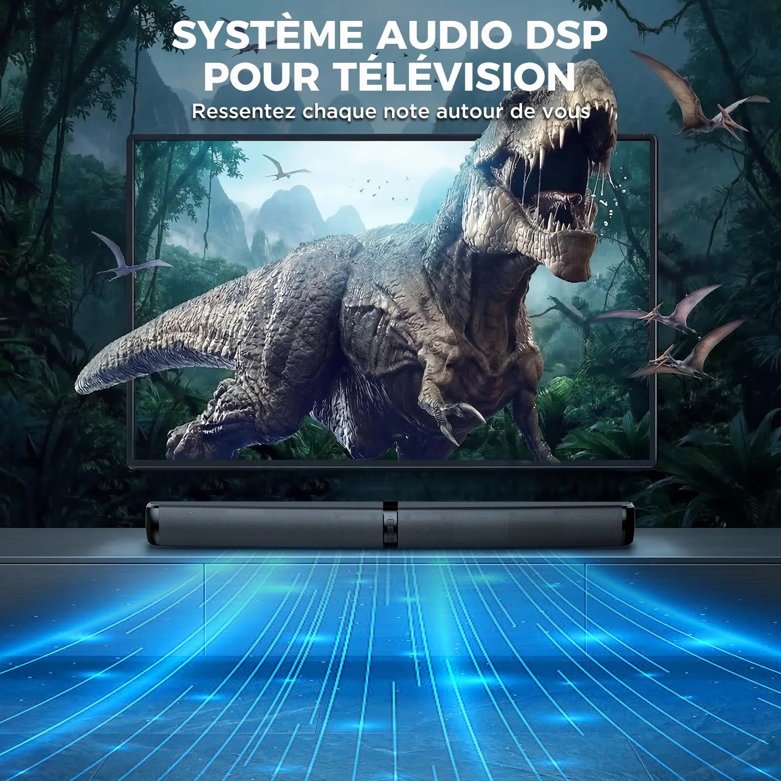 GarageRock Barre de Son TV 90W 2-en-1 Amovible Bluetooth 5.3 Arc Optique AUX Home Cinéma