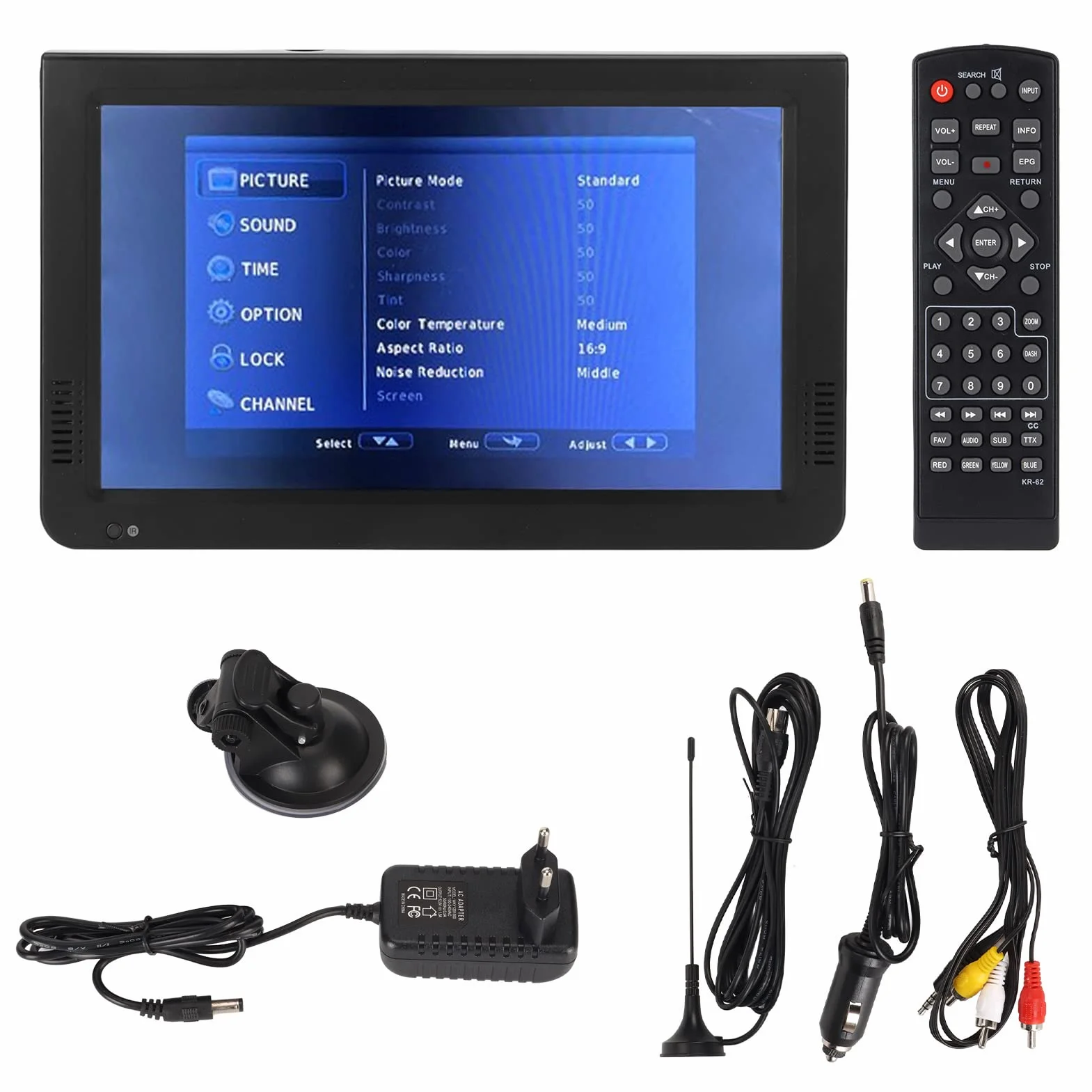 Téléviseur Portable 10 Pouces TFT LED 1080P Rechargeable avec Réception Forte