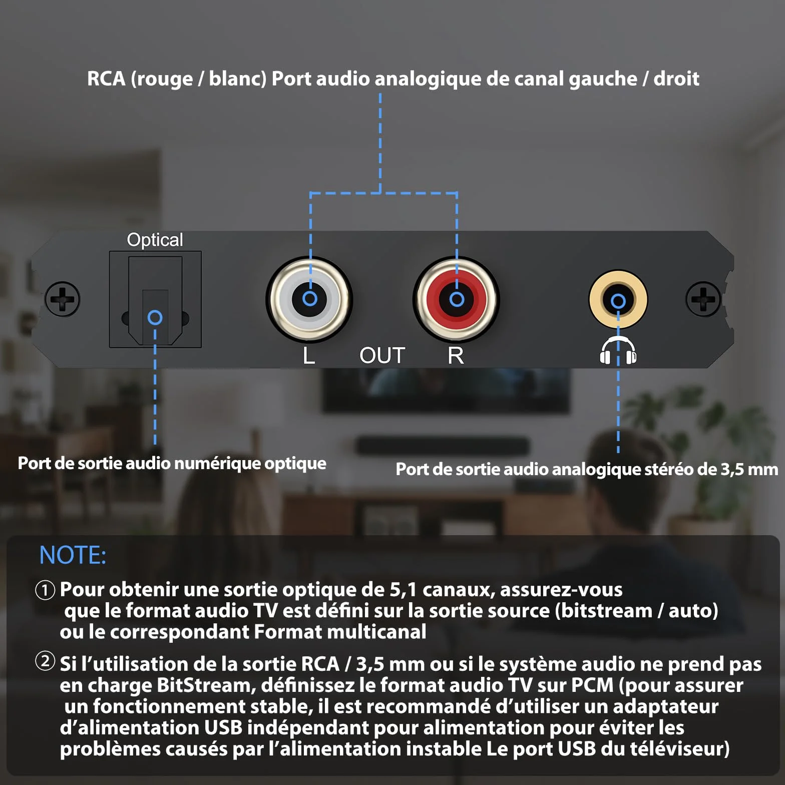 CAMWAY eARC Extracteur audio HDMI ARC/eARC vers fibre optique, RCA, convertisseur audio 3,5 mm, prend en charge le son surround 5.1, installation facile pour barre de son, amplificateur, casque