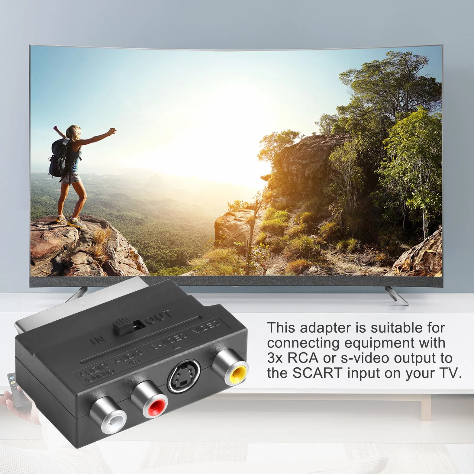 Adaptateur Péritel vers 3X in Out + S-Video S-VHS, Prise Peritel, Peritel Adaptateur, Connecteur Audio Vidéo en Noir pour une Transmission Optimale de l'Image et du Son, Idéal pour vos Appareils AV