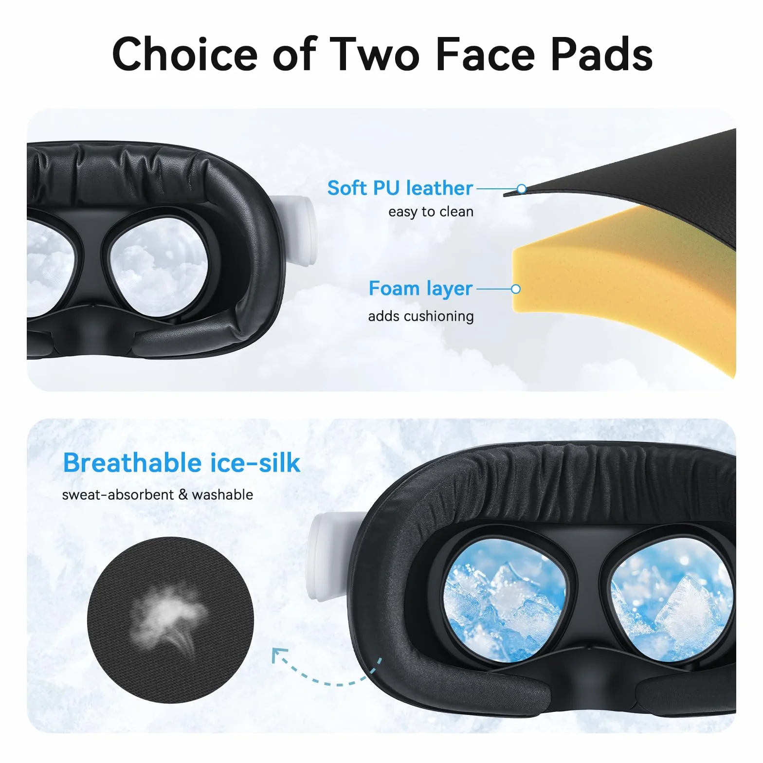 AMVR Face Pad Facial Interface Compatible avec Quest 3S, Ventilation en Forme de Z avec Coussin PU et Ice Silk